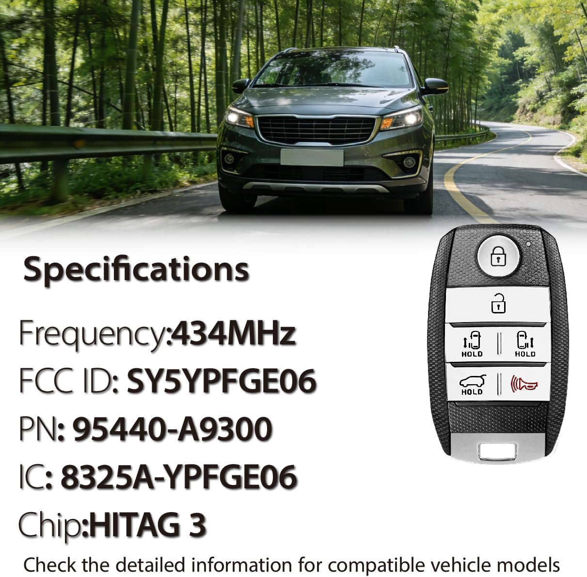 Replacement for 2015 - 2021 Kia Sedona Key Fob SY5YPFGE06 434MHz 6 Buttons