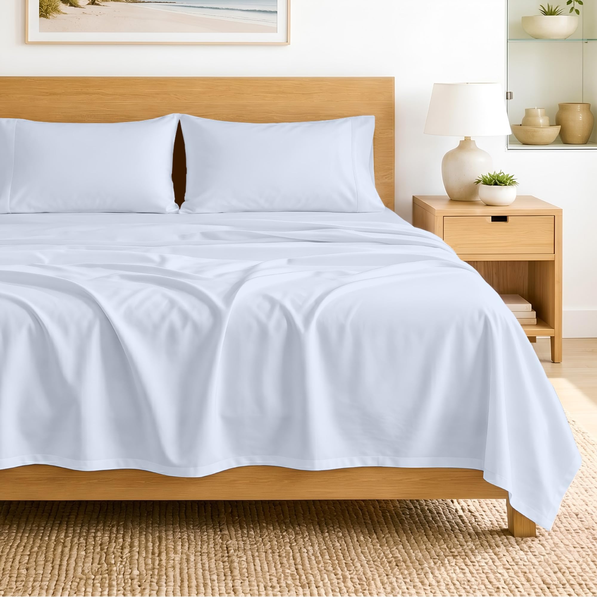 SGI bedding 100% Egyptian Cotton Sheets Full XL Size – 600 Thread Count Sheets Set, Soft, Cooling, 15" Deep Pocket, Luxury Hotel Bedding, Breathable, Durable - Light Blue