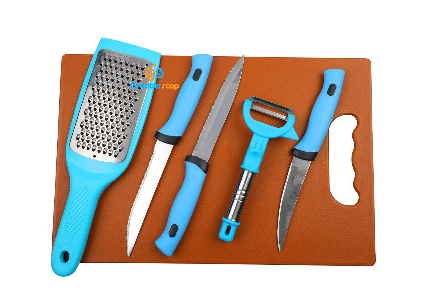 gs GREATERSCAPStainless Steel Kitchen 5-Pieces Knife Set with Chopping Board and Meat Cutting Set of 5