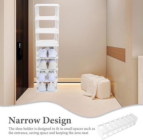 Miniatura 9 de HOLIDYOYO Vertical Shoe Rack Narrow Shoe Organizer 8 Tiers Space-Saving Cabinet Shoe Shelf Small Spaces Shoes Stand for Entryway Bedroom and Hallway