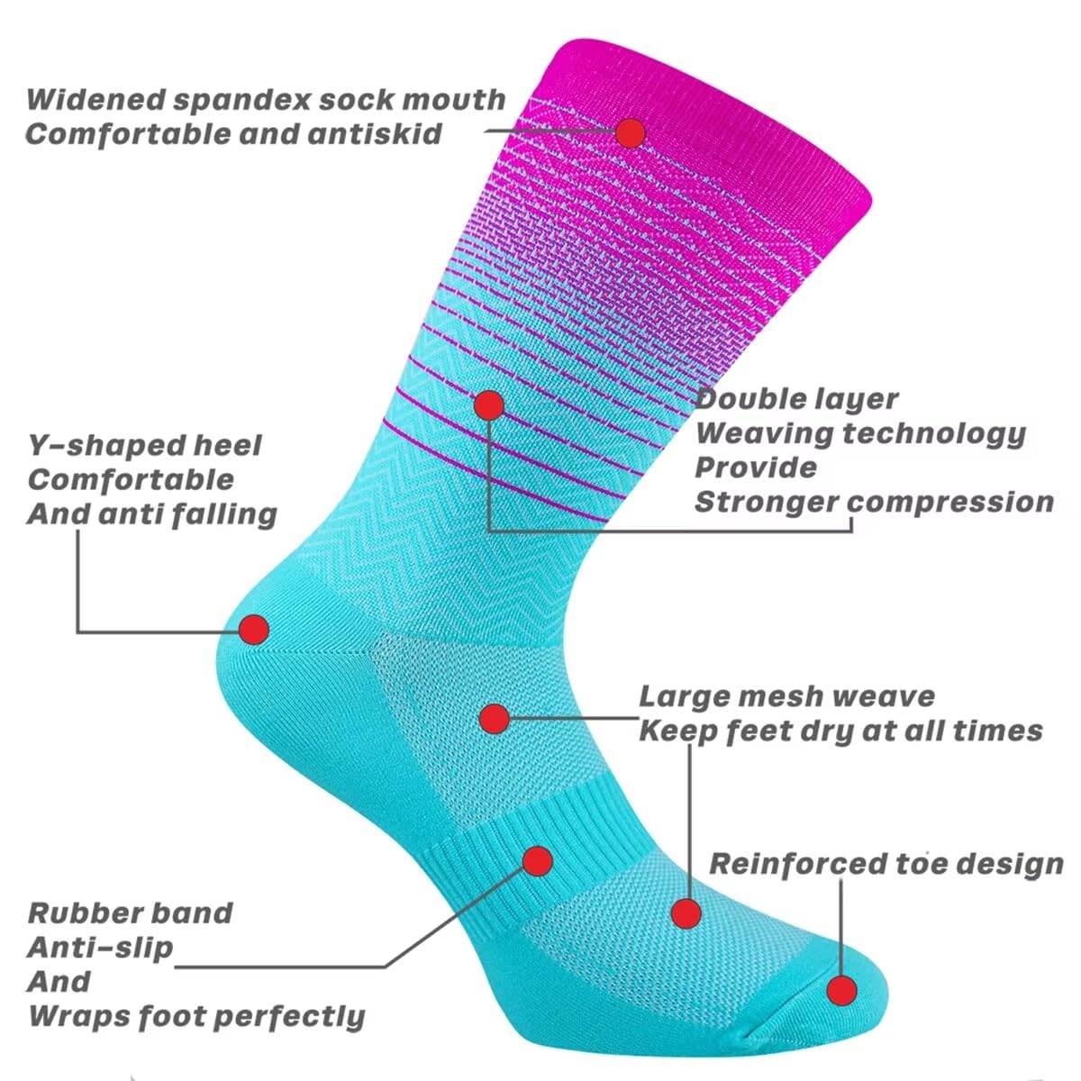 Calzini da ciclismo uomo in poliestere nylon elastan