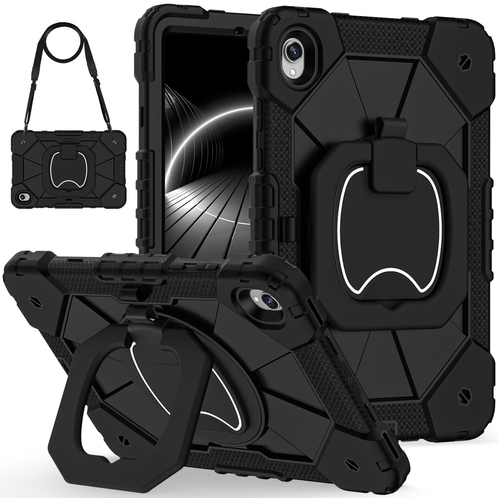 Etui do Samsung Galaxy Tab S11 2025 Model SM-X730/X736B 11-calowa, wytrzymała, odporna na wstrząsy obudowa, etui ochronne W 360 Obrotowa podpórka + pasek rękę + ramię(Noir)