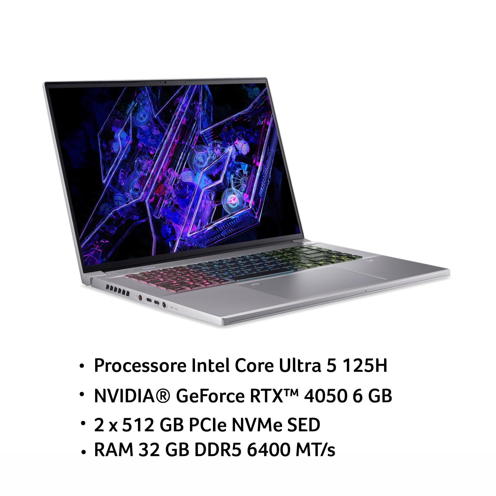 Acer Predator Triton Neo 16 PTN16-51-52C0 Notebook Gaming, Intel Core Ultra 5 125H, RAM 32 GB DDR5, 1 TB SSD, Display 16" WUXGA IPS 165 Hz DDS, NVIDIA GeForce RTX 4050 6 GB GDDR6, Windows 11 Home