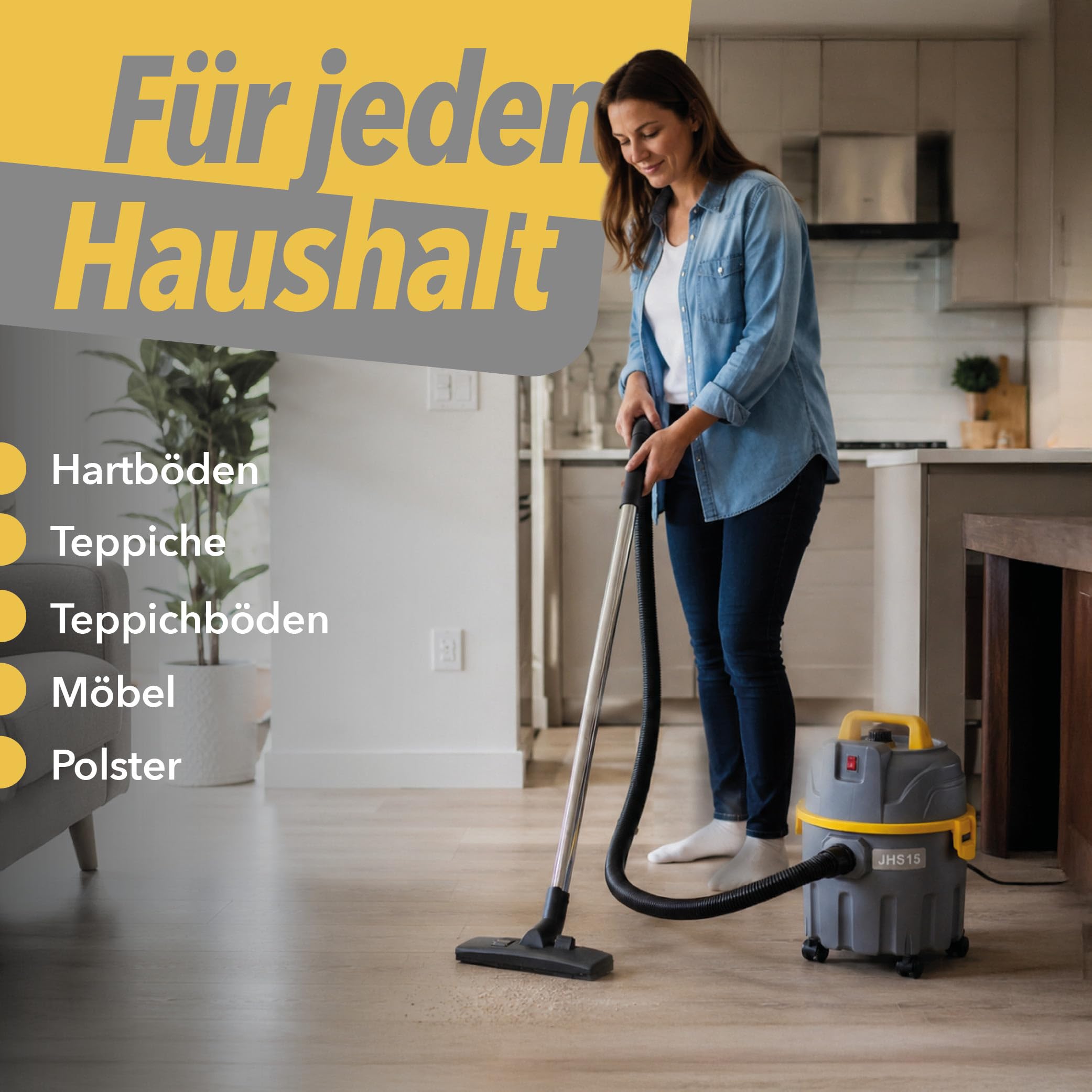 G.I.V. JHS15 Nass- und Trockensauger 15L 1000W 16kPa HEPA Filter beutelloser Staubsauger