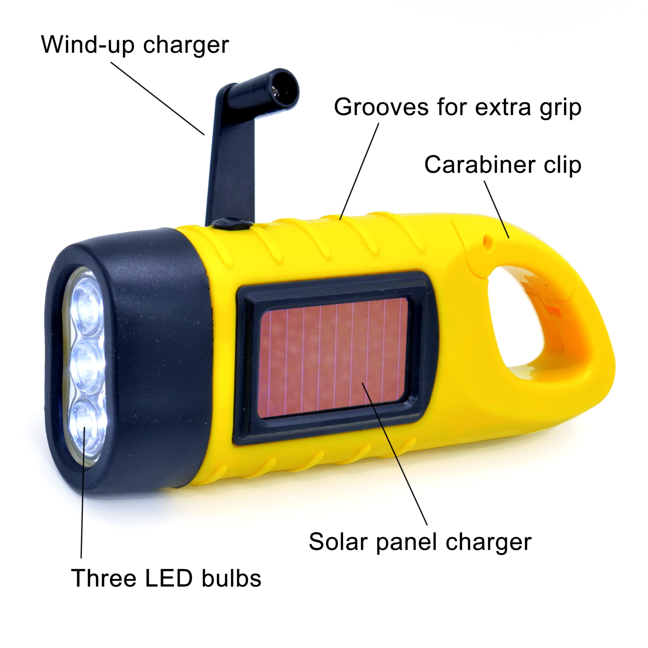 Nitesol Wind Up LED Solar Camping Car Torch (Pack of 2) with Carabiner and Hook, Yellow - Image 2