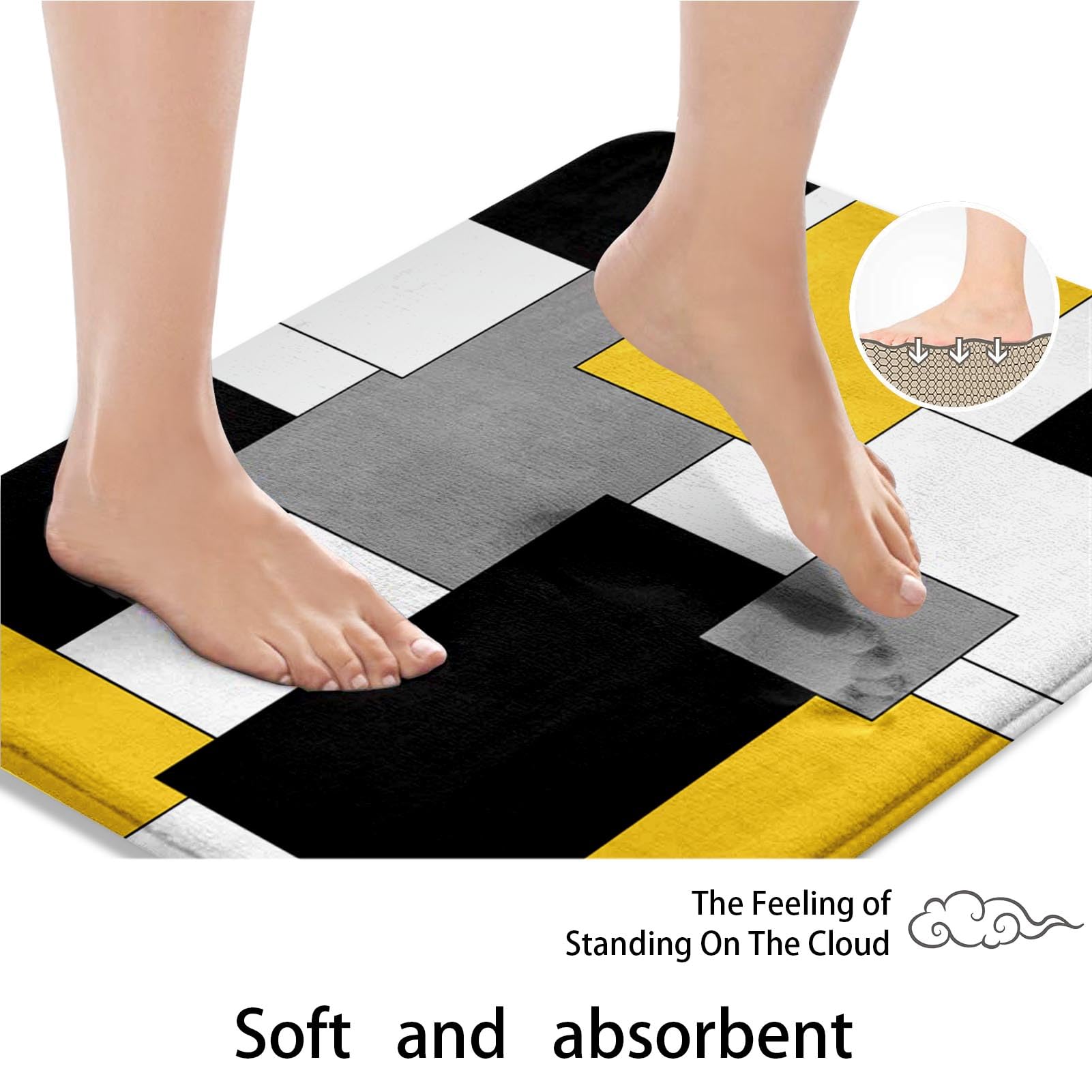 Juego de cortina de ducha geométrica amarilla con cubierta de tapa de inodoro y alfombras antideslizantes para baño, cortina de ducha de 4 piezas, juego de baño abstracto moderno con 12 ganchos 6