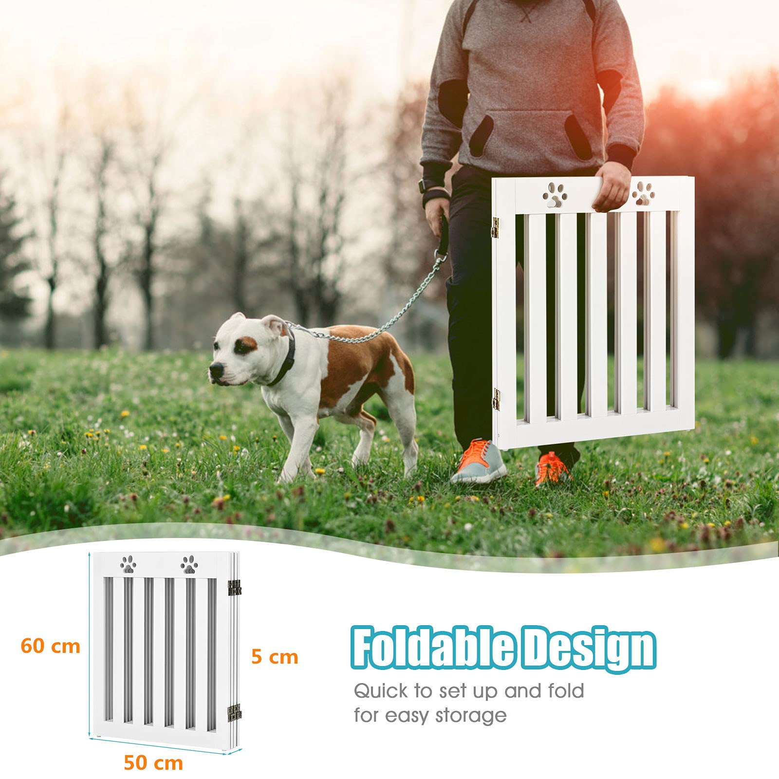 RELAX4LIFE Barrera de Seguridad Plegable de 3/4 Piezas para Niños, Perros y Animales, Valla de Seguridad giratoria 360°, Rejilla para Escaleras, Balcón, Chimenea o Puerta, Blanco (3 Piezas)