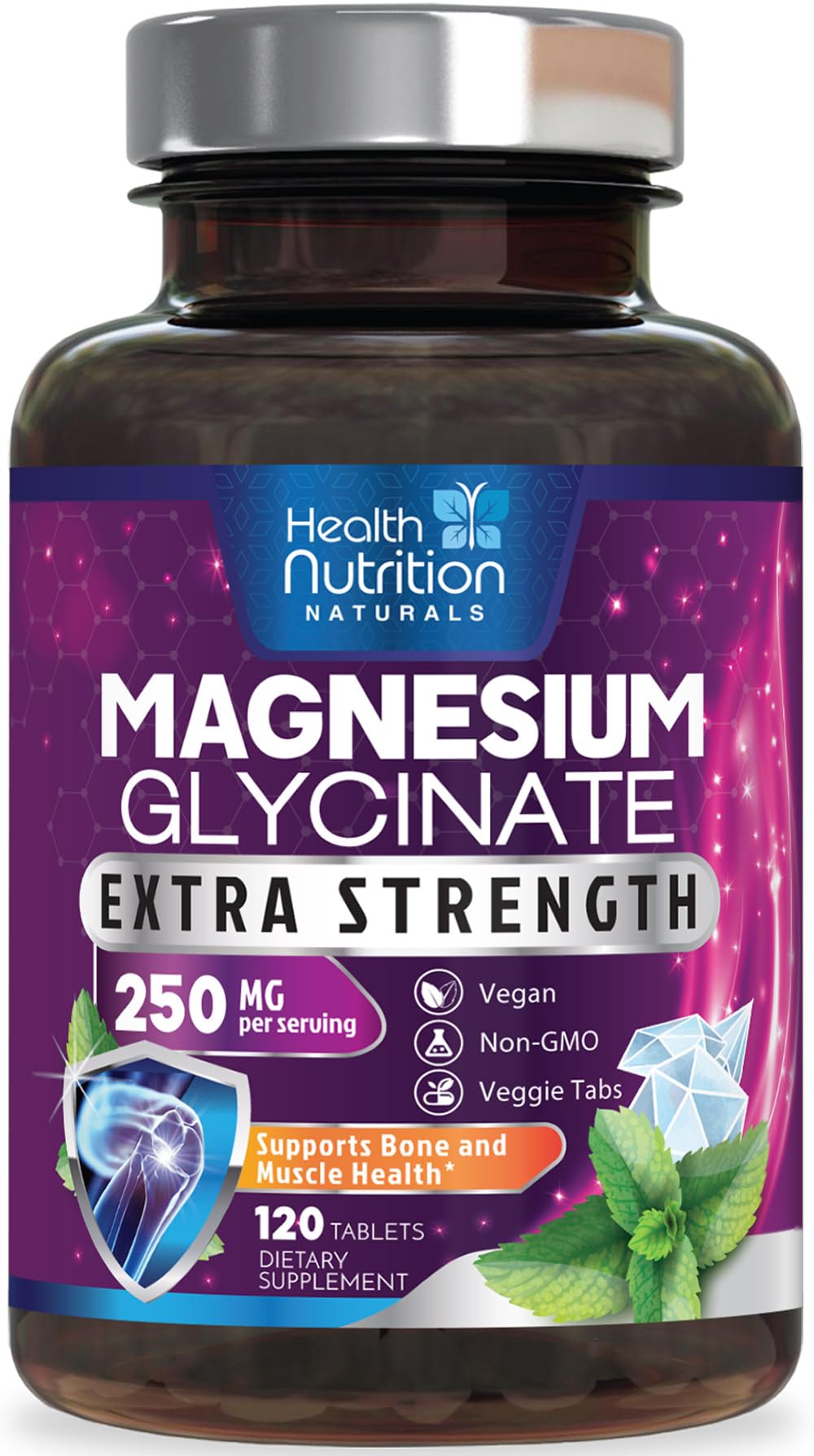 Magnesium Glycinate 425 mg with Calcium - Natural, High Absorption Magnesium Tablets Chelated for Muscle, Nerve, Bone & Heart Health Support - Non-GMO, Gluten Free, Vegan Supplement - 120 Tablets