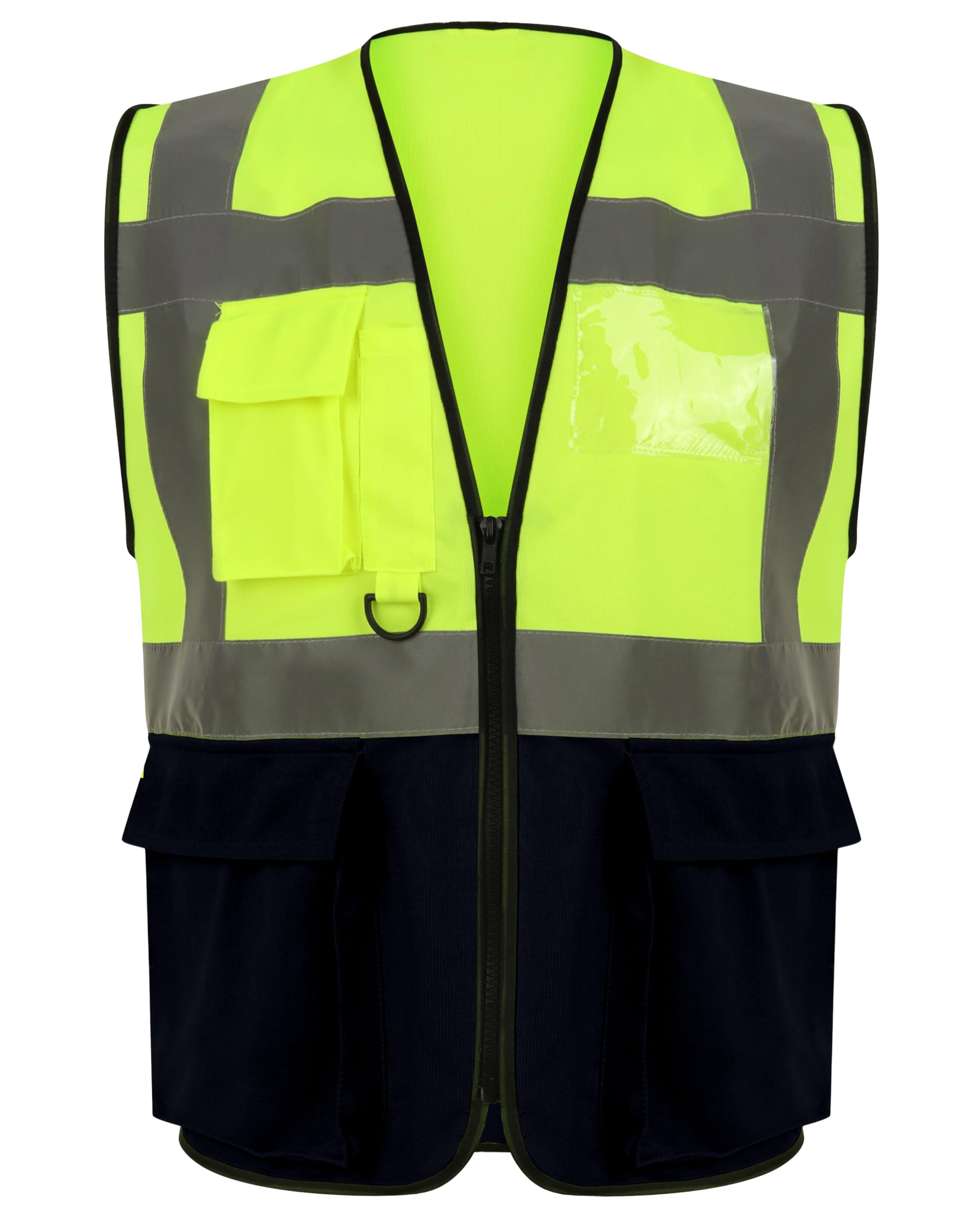 FAIRY BOUTIQUE® Hi Vis Viz Work Utility Sleeveless Executive Zip Vest High Visibility Reflective Safety Security Workwear Double Tape Lightweight Waistcoat Jacket Top (Yellow Navy,5XL)