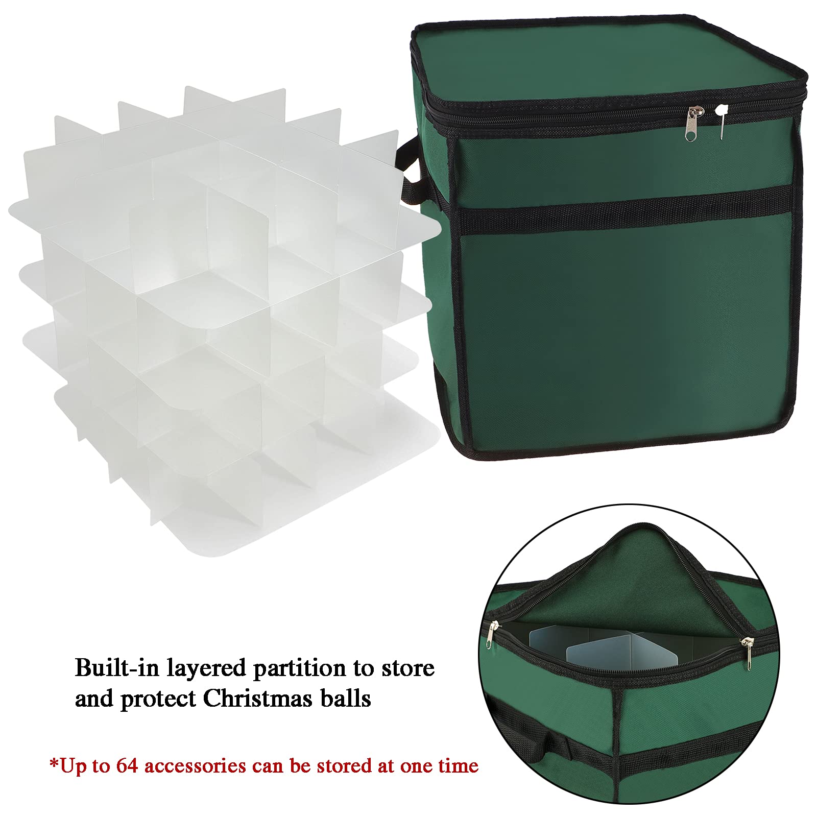 Scatola Per Palline Natalizie Con Divisori - Contenitore Organizzatore Per Decorazioni 32x32 Cm - Nero - Foto 8