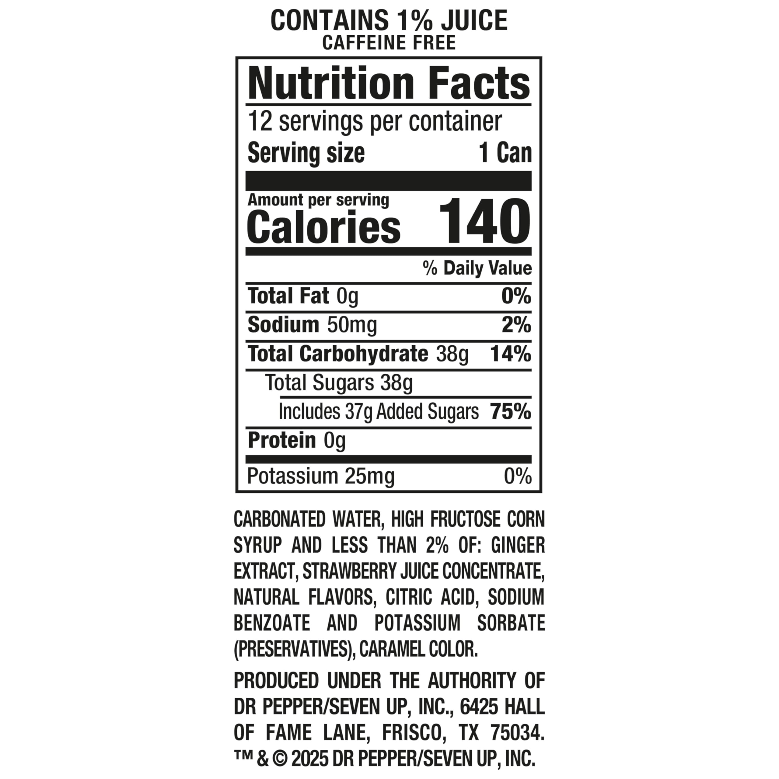 Canada Dry Fruit Splash Strawberry Ginger Ale Soda, 12 fl oz cans, 12 pack