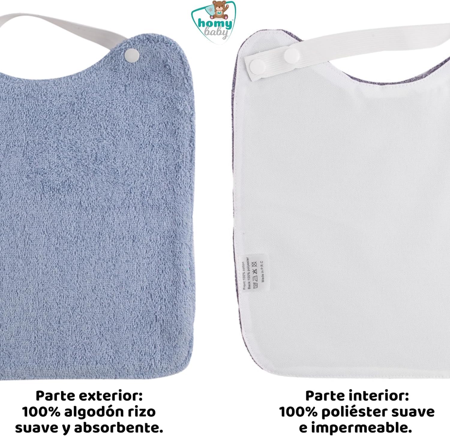 HOMYBABY® Lot 5 Bavoirs Bebe pour DME en Éponge - Bavoir Elastique Maternelle - Idéal pour la Crèche - Bavoir Imperméable Bébé Réutilisable - Puericulture bébé