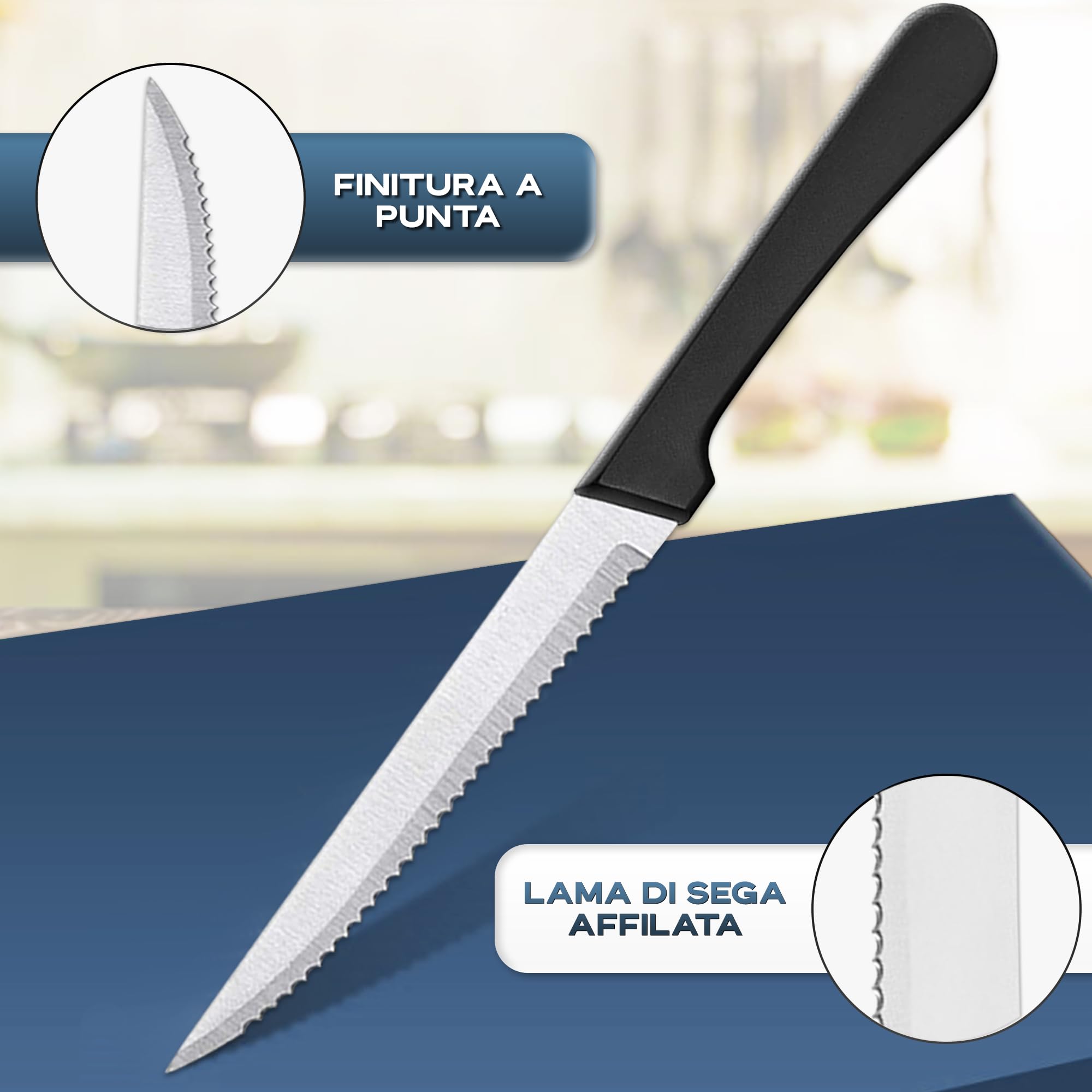 Coltelli da bistecca tavola 24 pezzi acciaio inox 22 cms lama 12 cm lavabile in lavastoviglie coltelli bistecca coltelli da carne coltelli da bistecca da tavola
