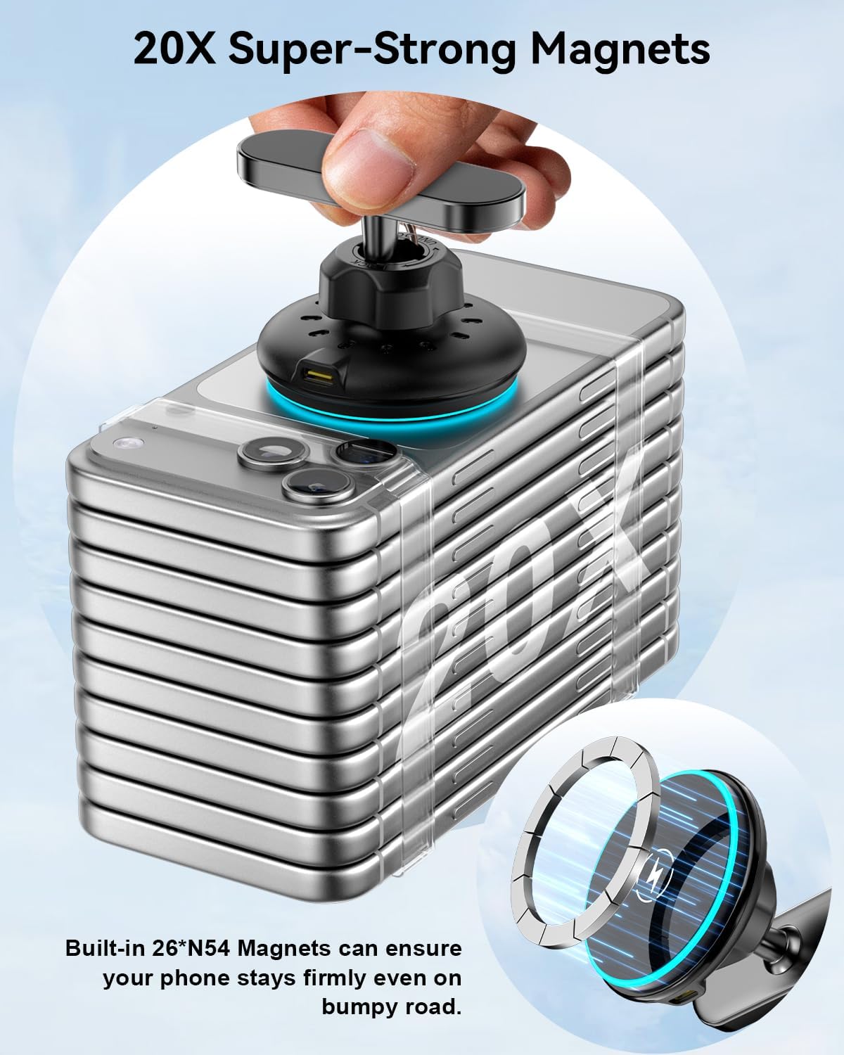 Phone Charger Mount for Hyundai Ioniq 5 Compatible with MagSafe, Magnetically Attaches to Metallic Dashboard for 2024 2025 Hyundai Sonata Kona & 2022-2025 Ioniq5 2026 Ioniq 9