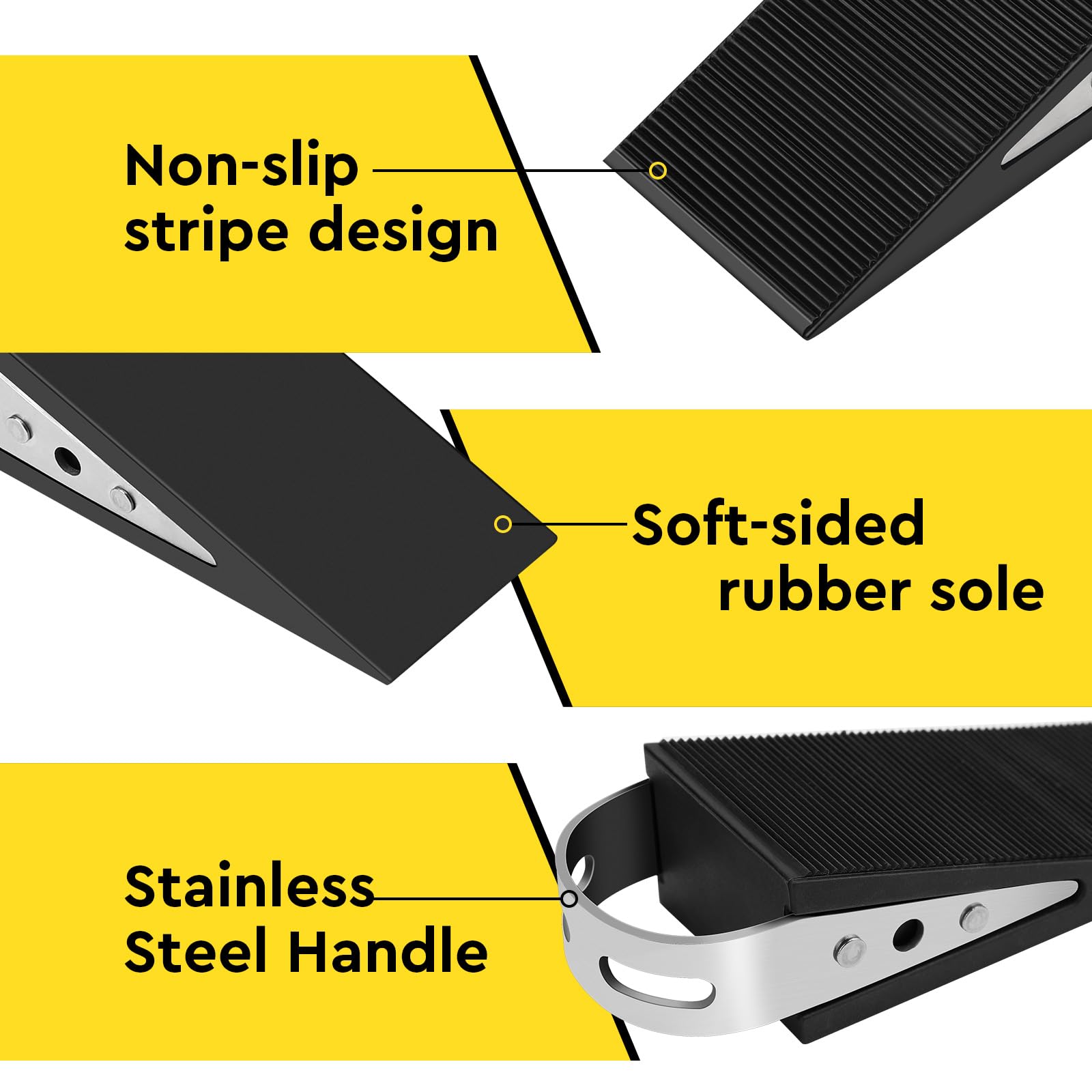 SUPAWAY Pack of 2 Door Wedge Rubber Door Stopper Wedge Mobile Door Buffer Black Door Protection Non-Slip Rubber Wedge with Stainless Steel Holders Scratch-Resistant Wedge for Bathroom Balcony Door - Image 3
