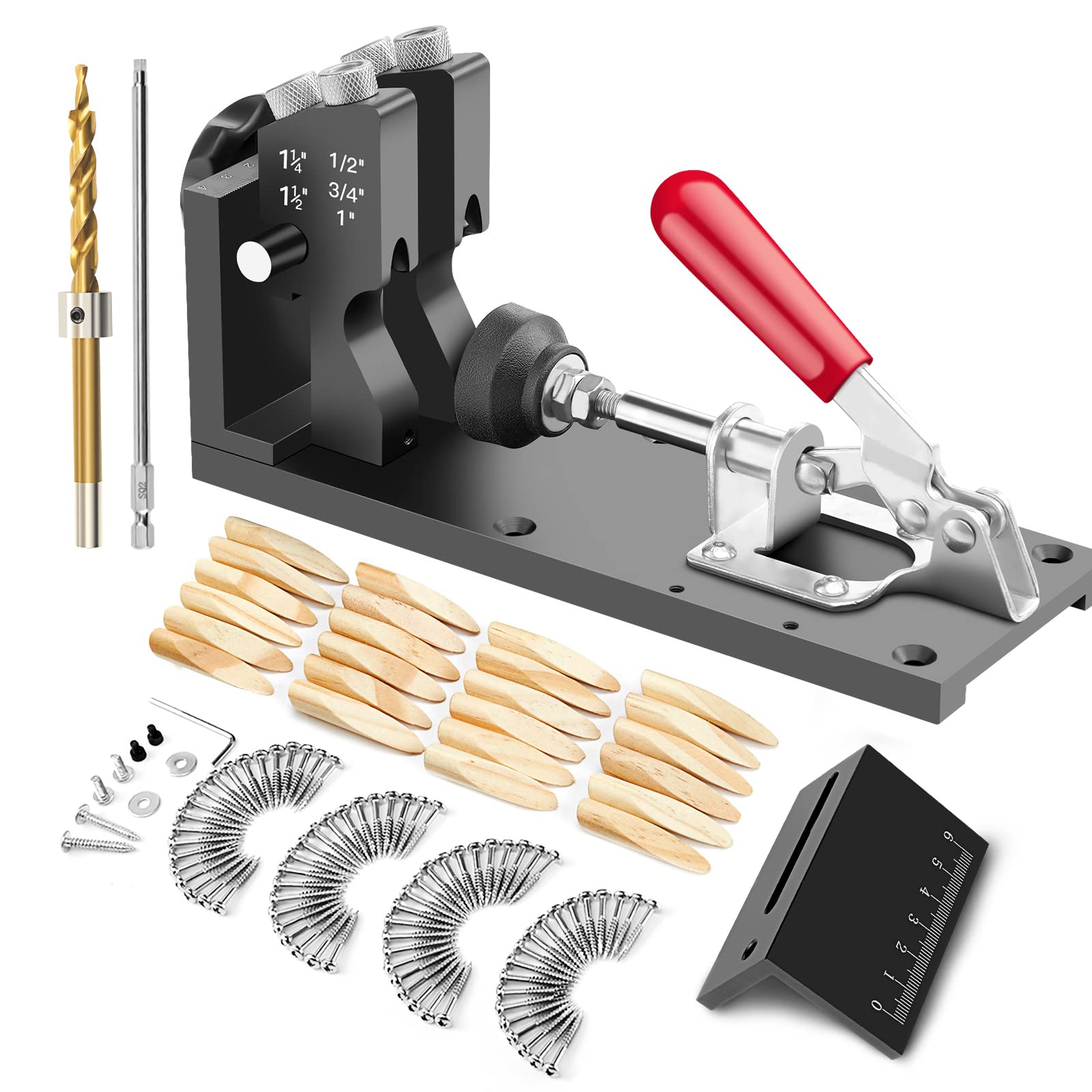 Pocket Hole Jig - Aiment 4 in 1 Pocket Joinery Tool with Square Driver Bit, Hex Wrench, Depth Stop C