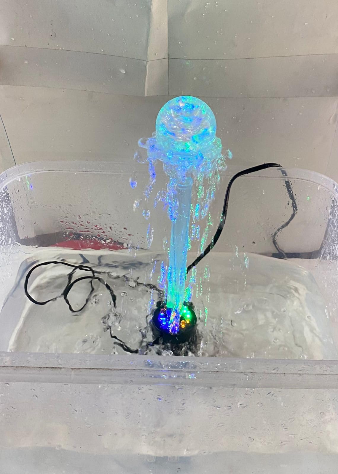 FLOJOY Asian Pumps & Machineries 10W Pump With 12 Led Bulb Ring Light Colour Changing Rotating Rain Shower Effect Water Pump Crystal Ball Fountain Set (Ac 220V)-image-45