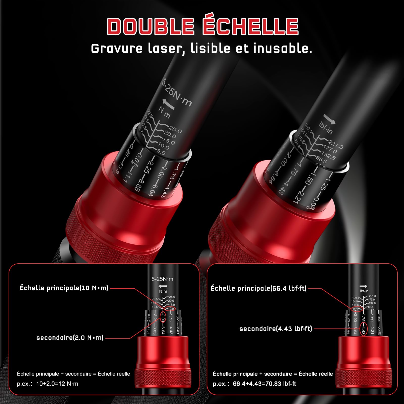 HYCHIKA Kit de 13 Clés Dynamométriques 1/4" 5-25Nm, Précision ±2%, Set Clé Dynamométrique Velo 72 Dents avec Prolongateur, Embouts et Boîtier de Rangement