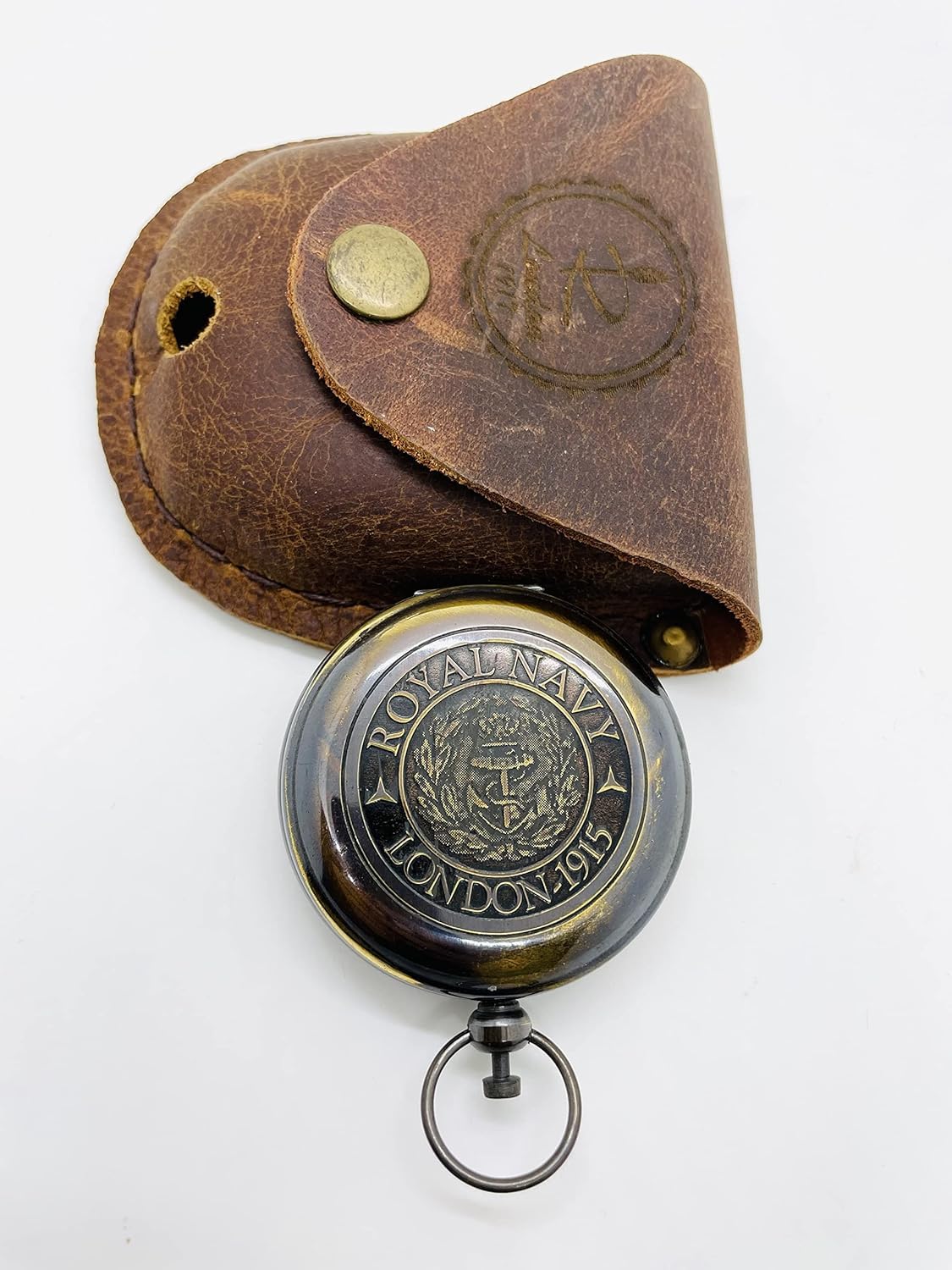 Engraved Brass Compass London 1915 Nautical Compass for Hiking, Outdoor, Camping Pocket Compass with Leather Box Maritime Vintage Brass Puch Button Compass A Item 1