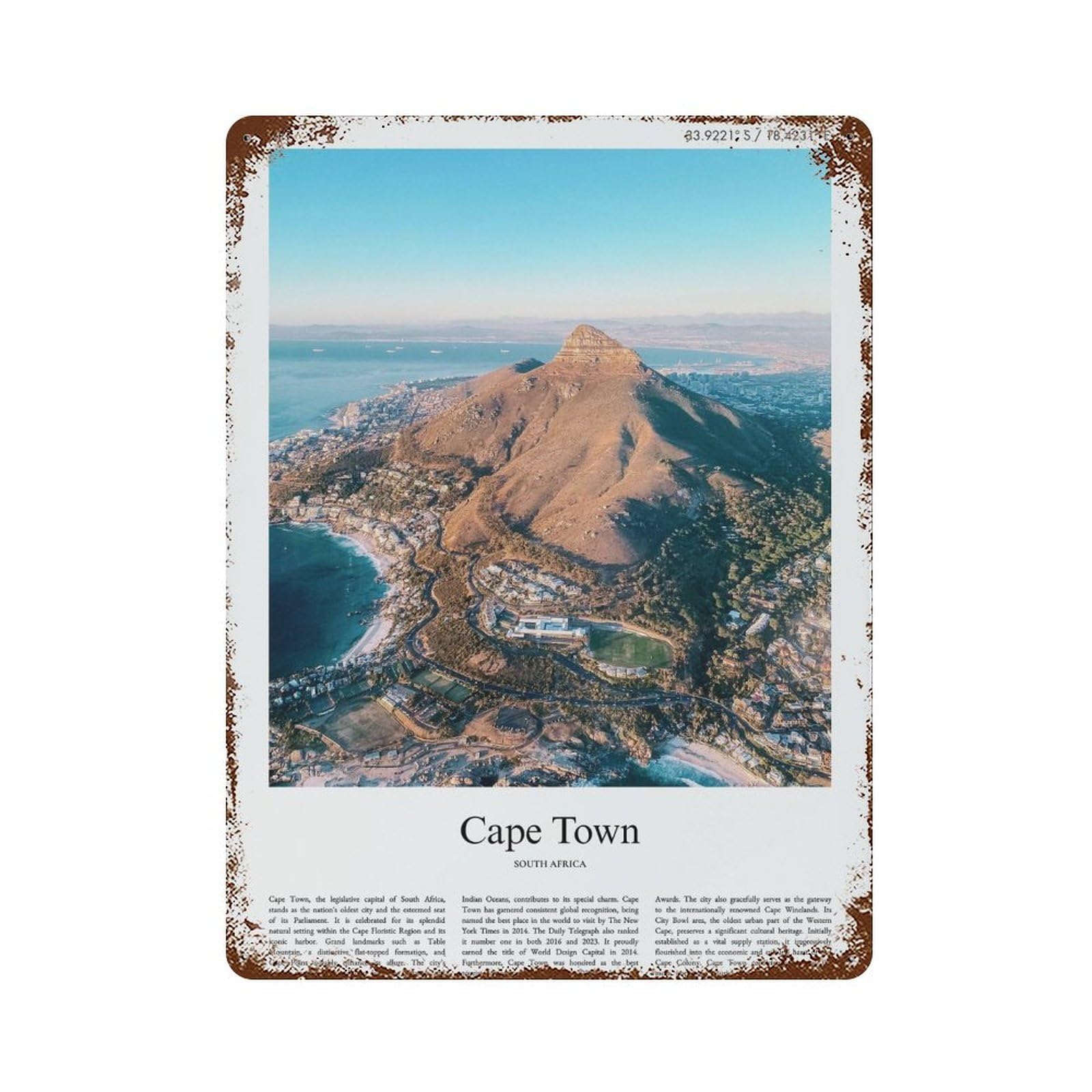 xiaoxiaoshen Cape Town South Africa City Scenery Wall Decor Art Metal Tin Poster Modern Home Decor Art Home Bar Shop Decorations Vintage Sign 40x30cm
