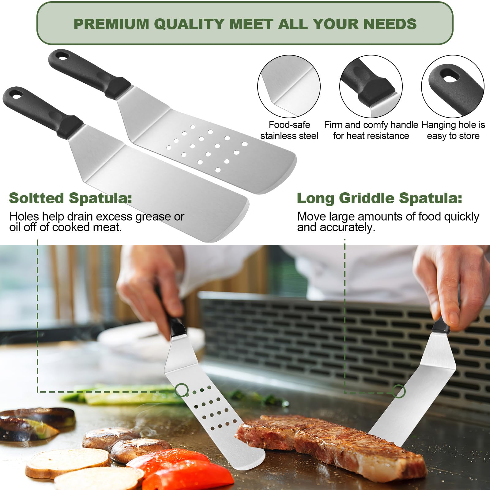237-teiliges Grillzubehör-Set für Blackstone, perfektes Grillzubehör mit flacher Oberseite, Grillspatel-Set mit vergrößerten Spateln, Backabdeckung, Burgerpresse Patty Maker, Schaber für Outdoor-Grill