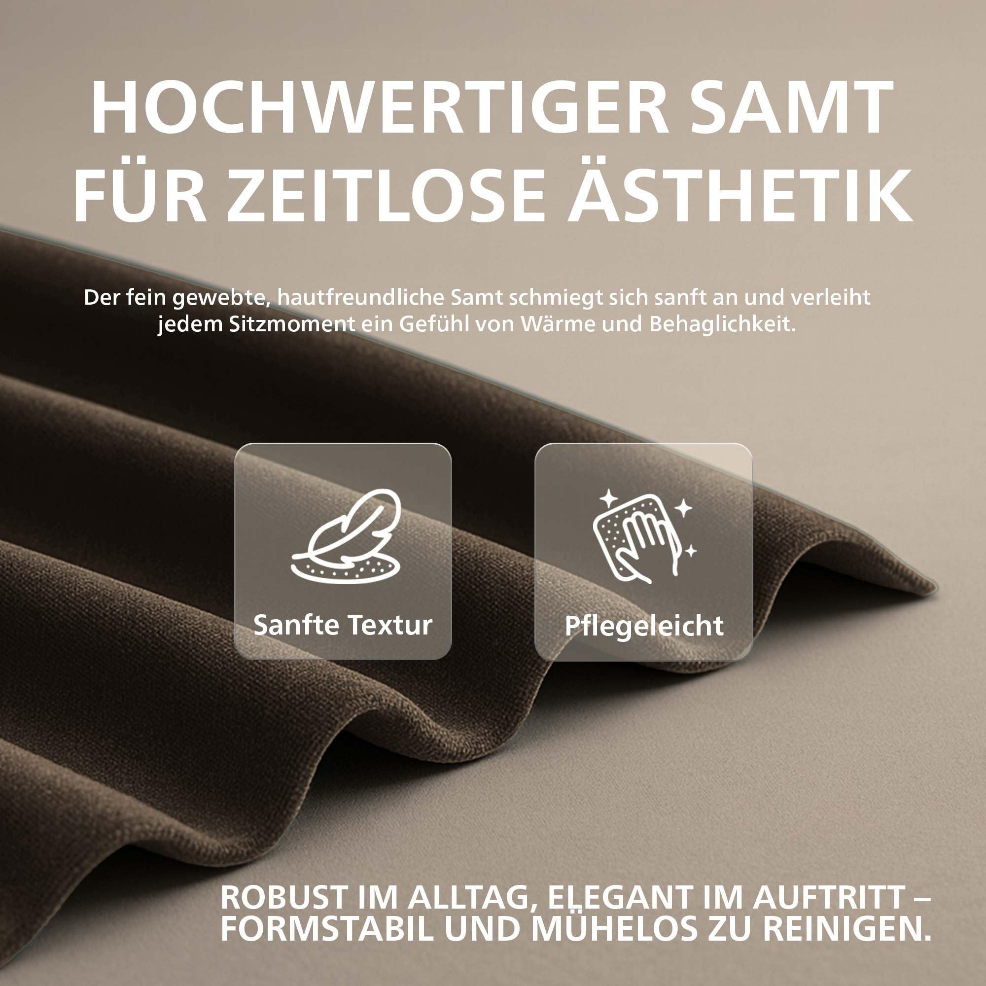 CLP Sitzhocker Samt rund Drancy, gepolstert mit Zierknöpfen, Chesterfield-Optik, Polsterhocker für Wohnzimmer & Schlafzimmer Farbe braun Größe M