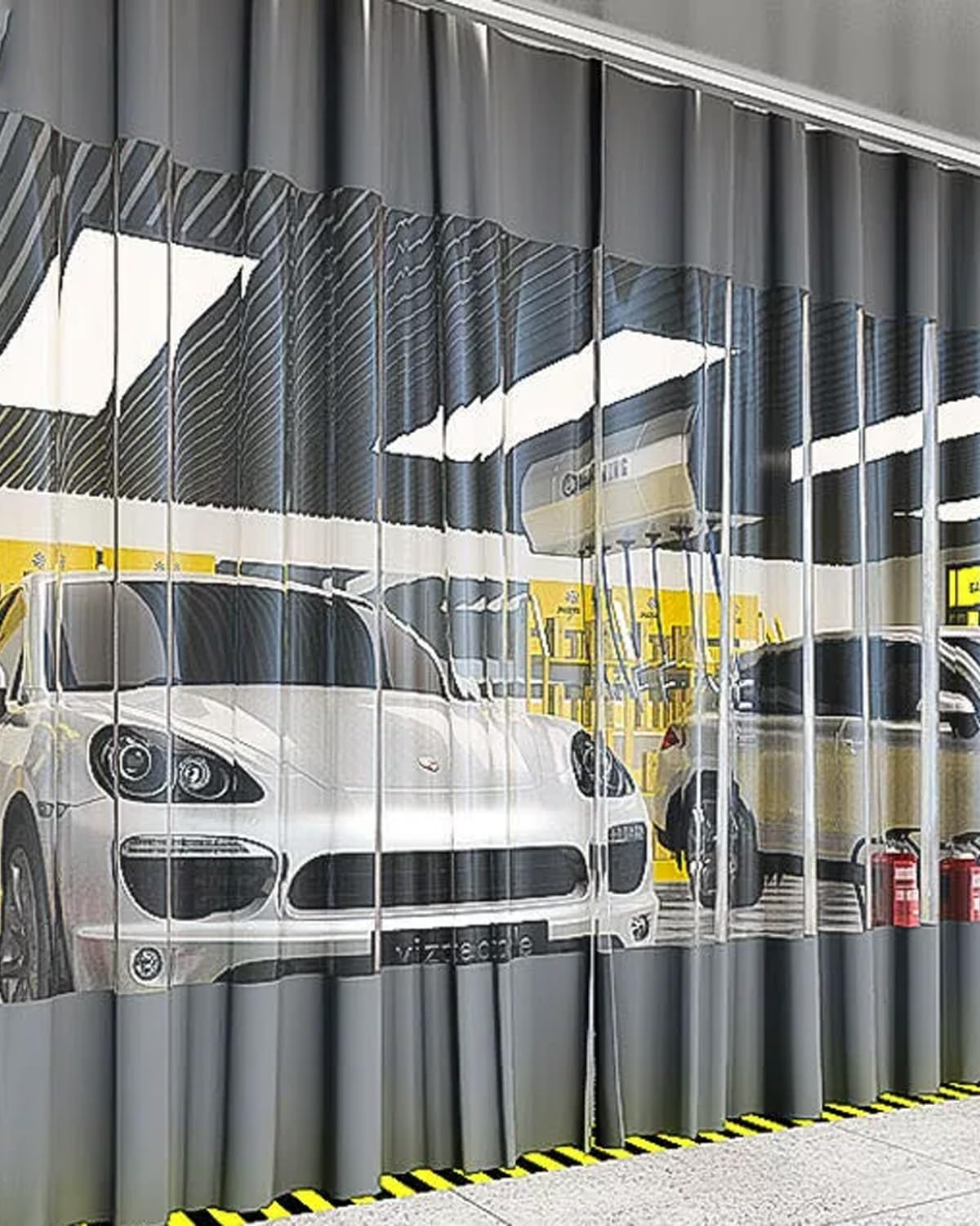 Rideaux de garage transparents industriels, imperméables et isolés avec panneaux transparents pour séparation d'atelier, séparateur d'usine et zones de lavage de voiture