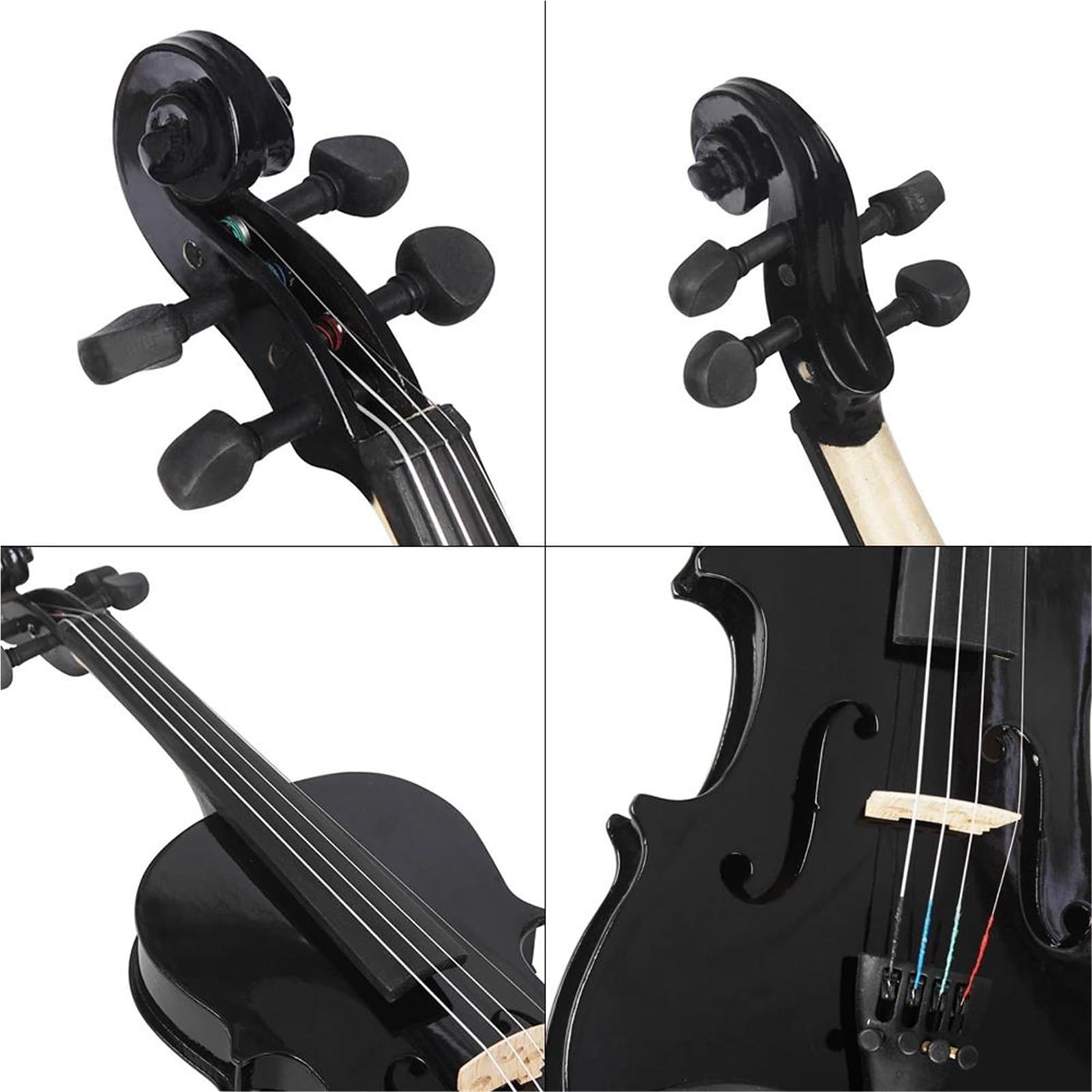Kit Di Violino Professionale Violino 4/4 Violino Acustico Nero A Grandezza Naturale Con Custodia E Archetto Per Strumenti A Corda Per Principianti