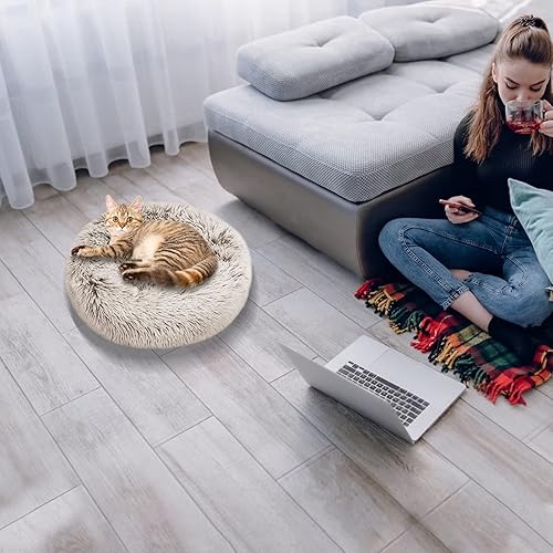 Miniatura 7 de Camas para gatos de interior, cama para perros de 20 pulgadas para perros pequeños y grandes, cama redonda lavable para cachorros y gatitos con