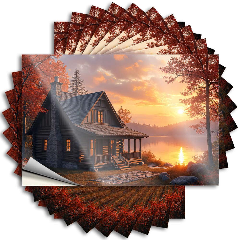 Girly Bathroom Decor Tumbler Stickers | Log Cabin By The Lake At Sunset Affirmation Durable Vinyl Sticker Easy Apply for Free(6X9CM)