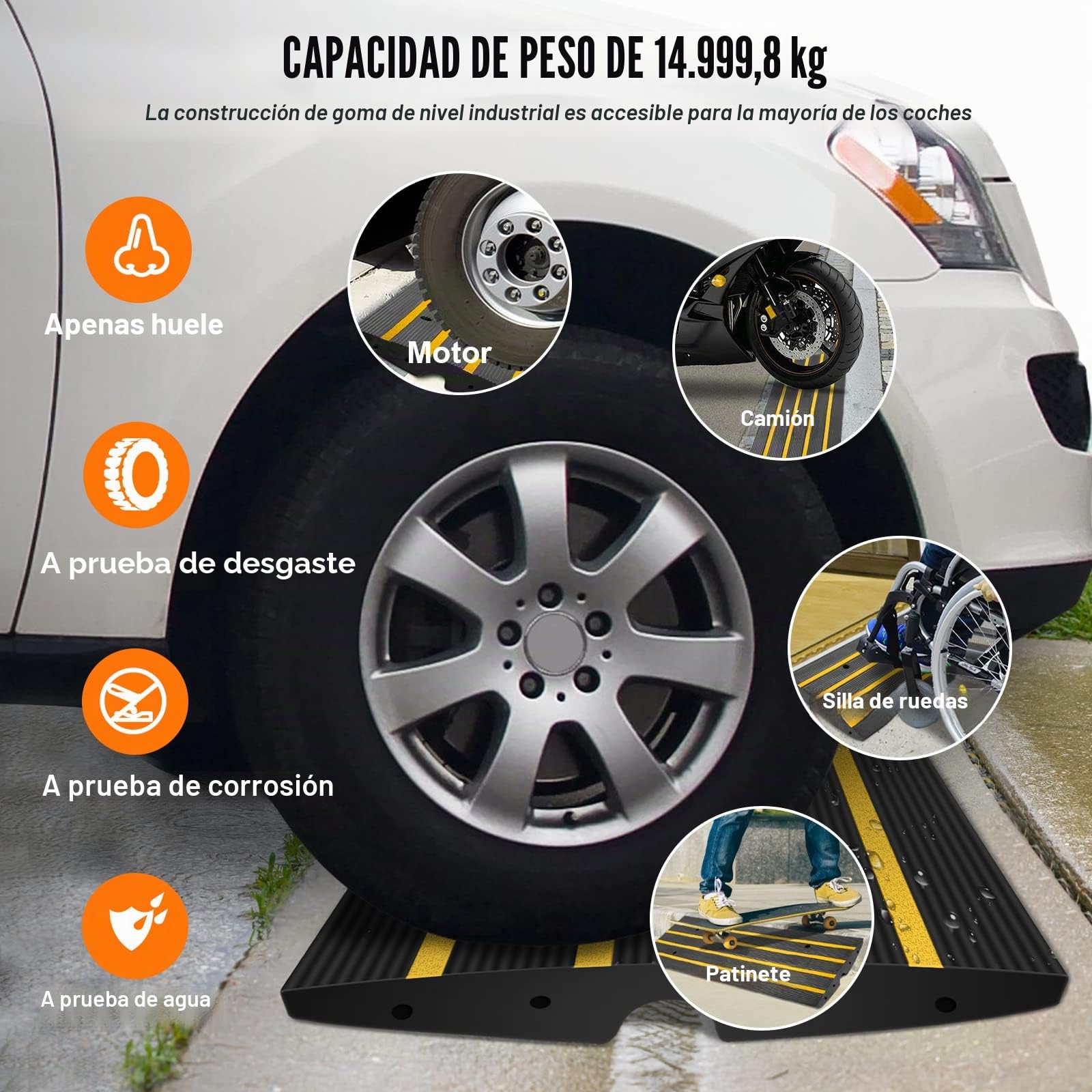 VEVOR Rampa para Silla de Ruedas Altura de 6,5 cm Rampa de Goma Carga de 15 t Rampa Antideslizante Extensible para Silla de Ruedas para Muelle de Carga Puerta de Entrada de Garaje, 122 x 40,5 x 6,5 cm