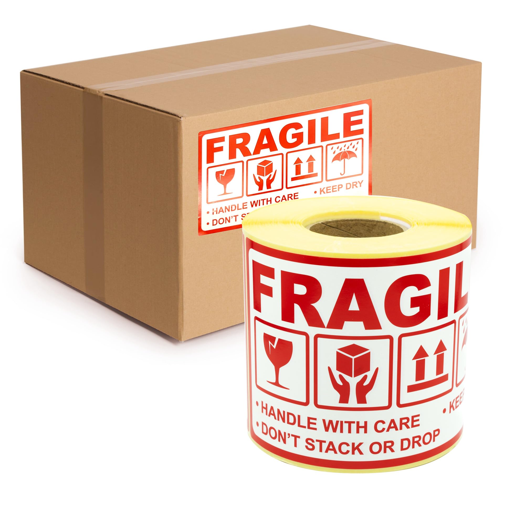 MD Labels Etykiety ostrzegawcze na rolce 90 x 150 mm Fragile- handle with care – keep dry – don't stack or drop- this way up - samoprzylepne etykiety wysyłkowe (300)