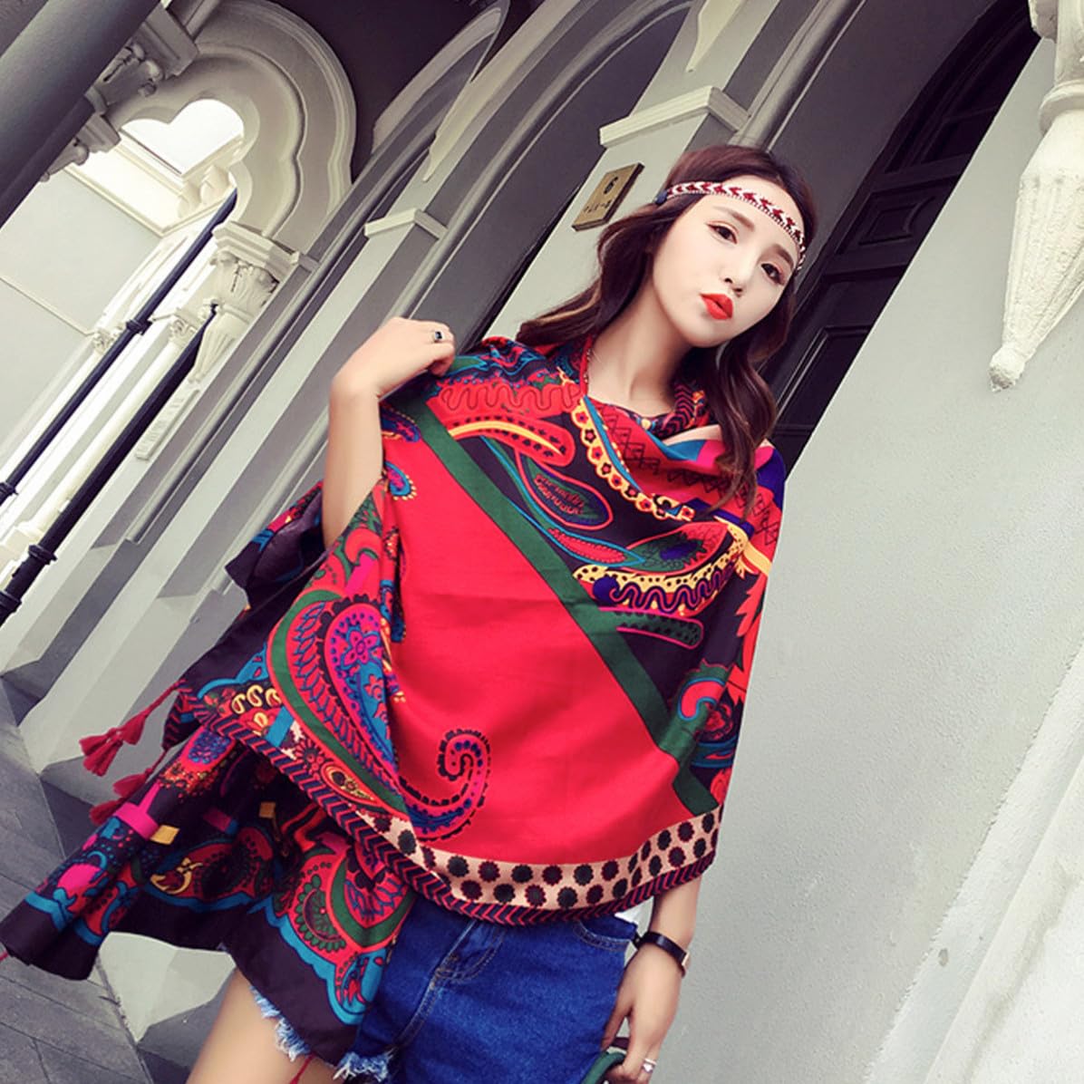iplusmile Sommer zum Schutz vor UV Strahlen Damen im Boho Stil Strandtuch aus Polyester Multifunktionaler Strand Schal für Outdoor Sport und Urlaub
