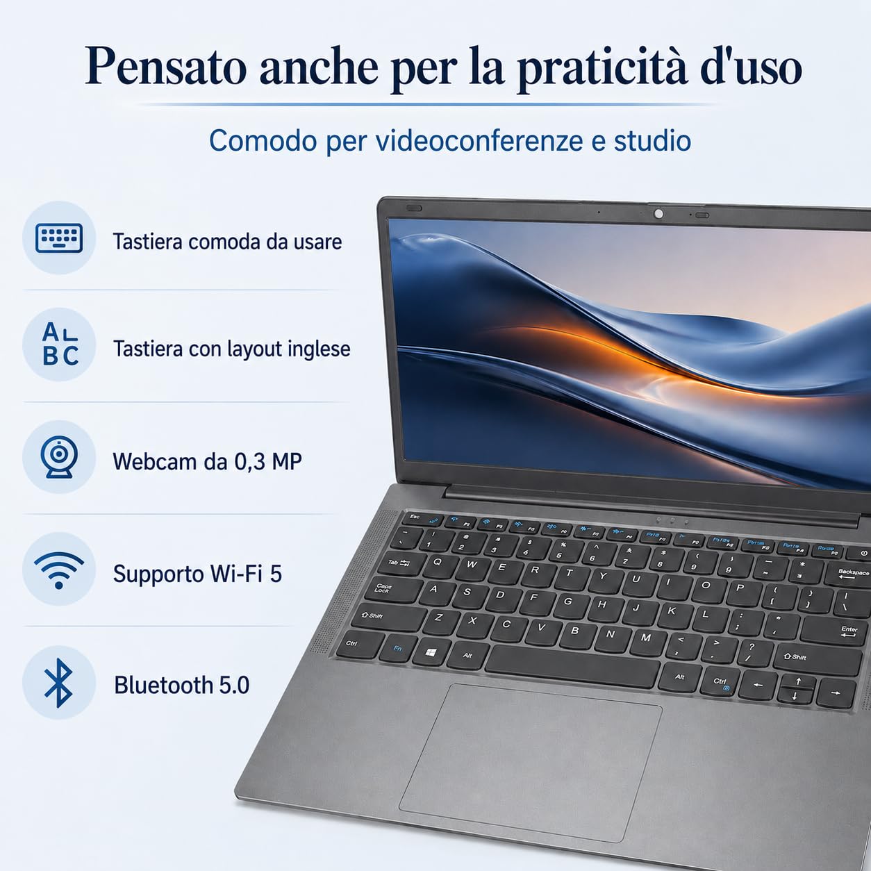 2026 PC Portatile 14 Pollici 2K IPS (2160×1440), m3-8100Y fino a 3.4GHz/16GB+512GB SSD, Windows 11/USB 3.0/Ultra-Sottile, con Copritastiera Italiana (Grigio)
