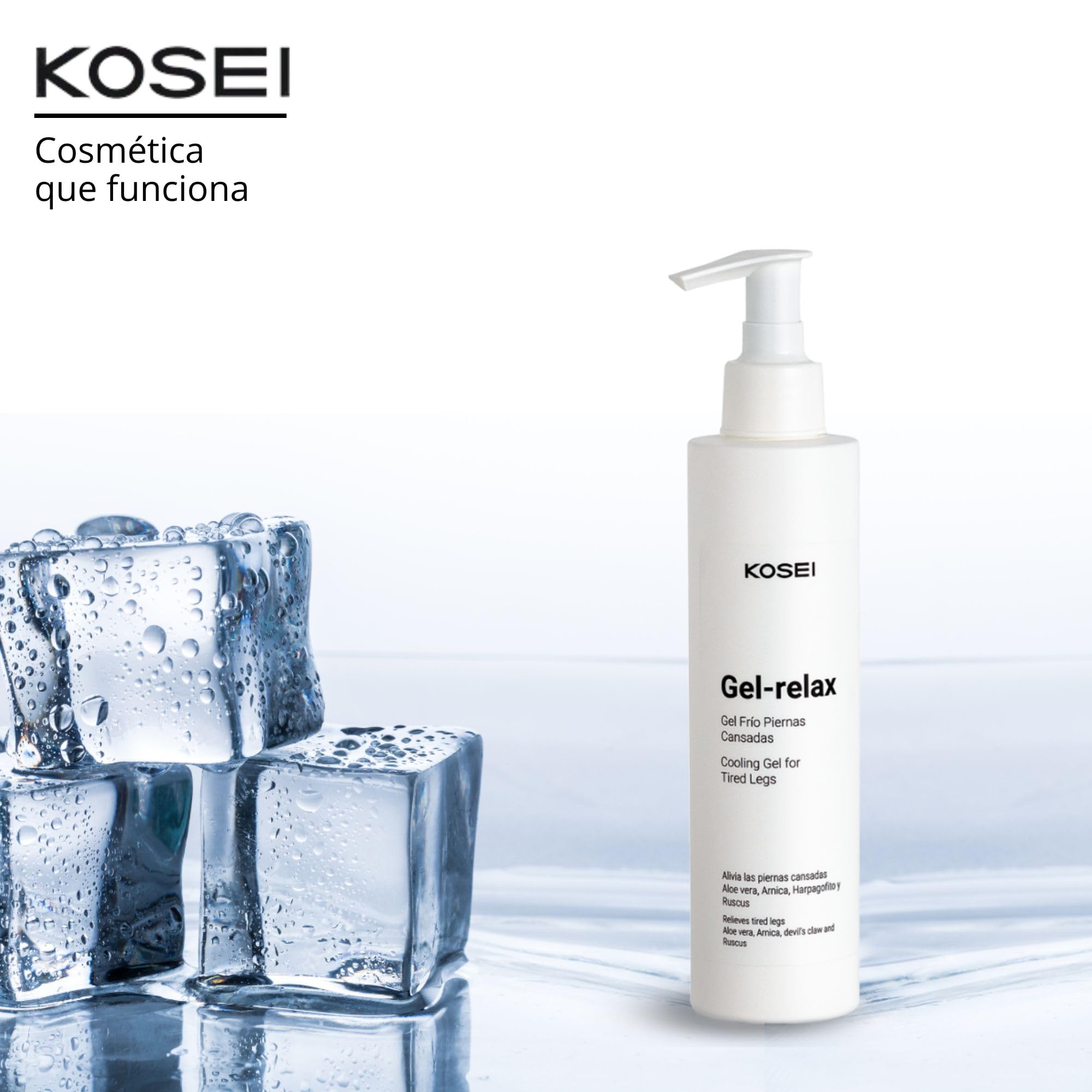 KOSEI - GEL RELAX | Gel Frio Piernas Cansadas Alivio Inmediato | Reduce Dolor de Piernas y Pies | Mejora la Circulación | Combate Celulitis, Varices y Grasa | Contiene Aloe Vera - Acción calmante