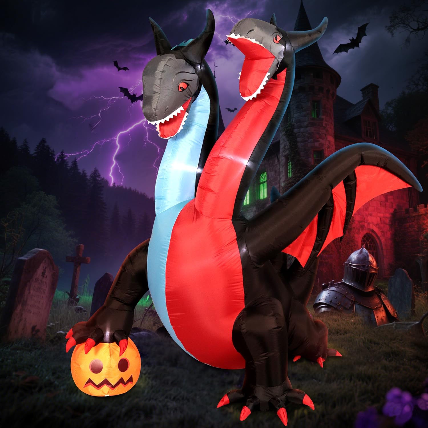 DomKom 8ft Two-Head Dragon Halloween Inflatable