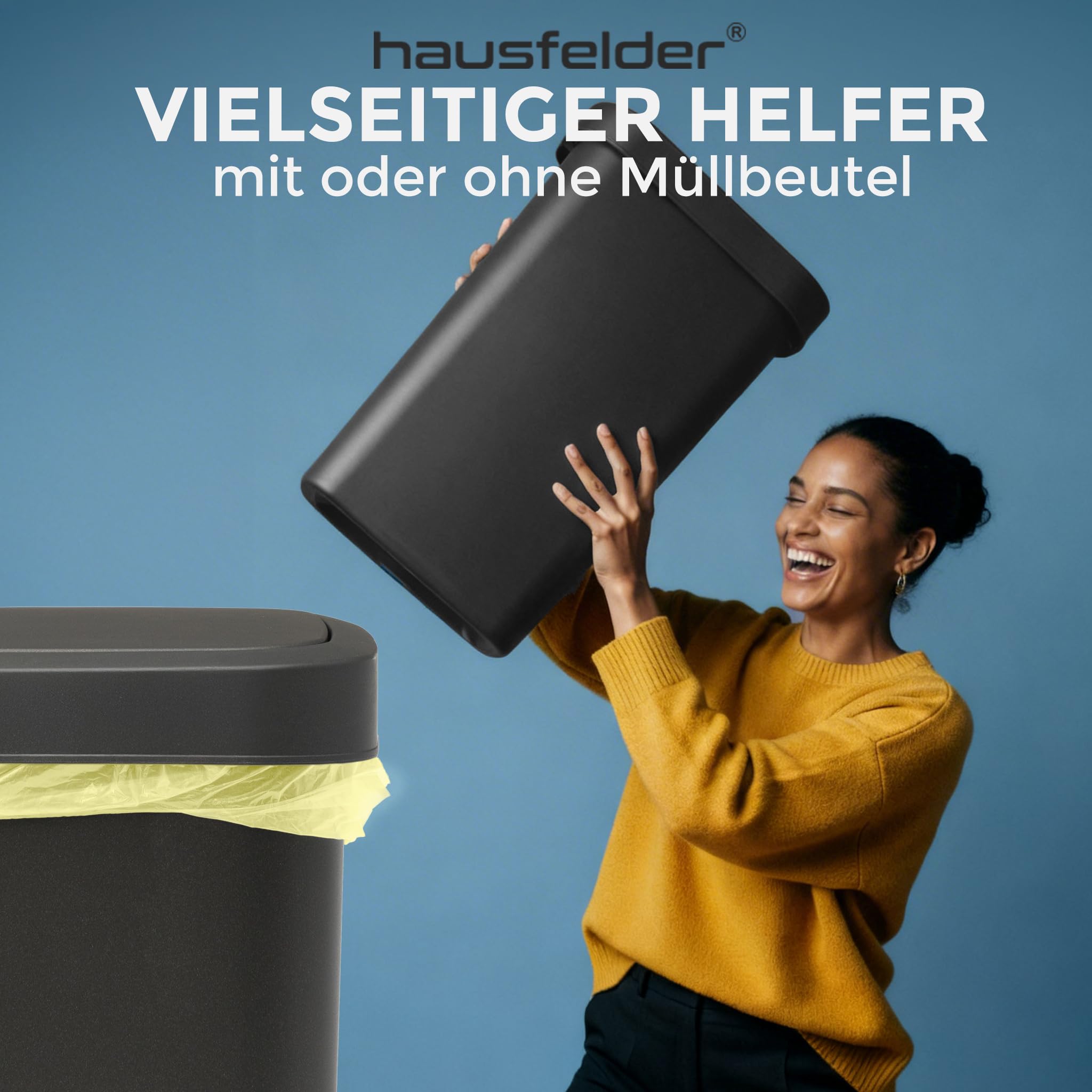 Hausfelder Mülleimer, 3er Set, 3x25, Schwarz | 3er Set, 3x25, für Küche, mit Deckel, Mülleimer, schwarz, Abfalleimer