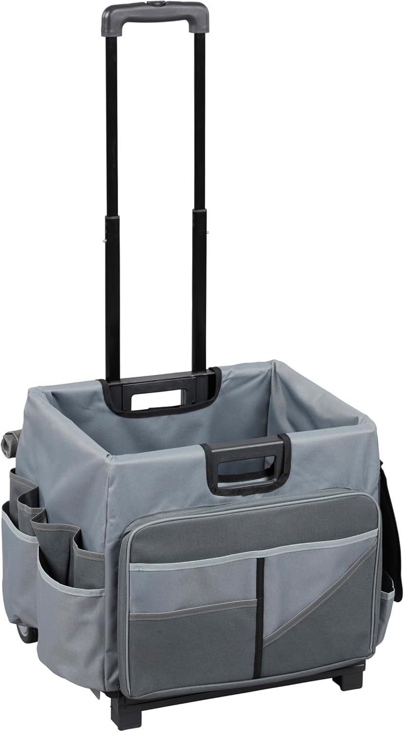 ECR4Kids Universal Rolling Cart with Canvas Organizer Bag, Mobile Storage, Dark Grey/Grey