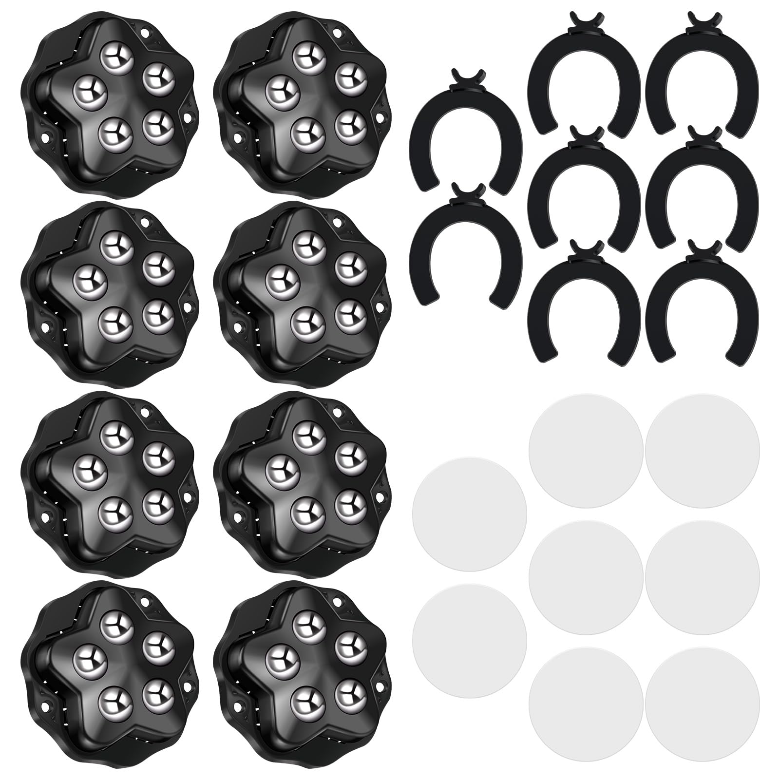 8 Rotelle Adesive Per Mobili - Ruote A 5 Sfere, 360°, Capacità 150kg, Nero - Foto 2