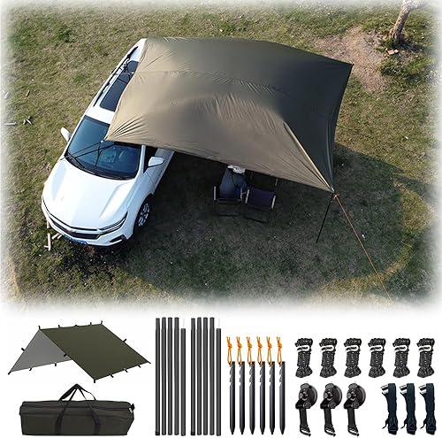 Toldo para automóvil, campamento, SUV, refugio solar, impermeable, universal, anti-UV, para furgoneta, caravana, camión, vehículo (verde oliva, 118