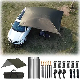 Toldo para Carro, Camping, Suv, Abrigo Solar, Tenda Universal Impermeável, Cobertura Anti-Uv para Van, Campervan, Caravana, Caminhão (Verde Oliva, 118" X 118")