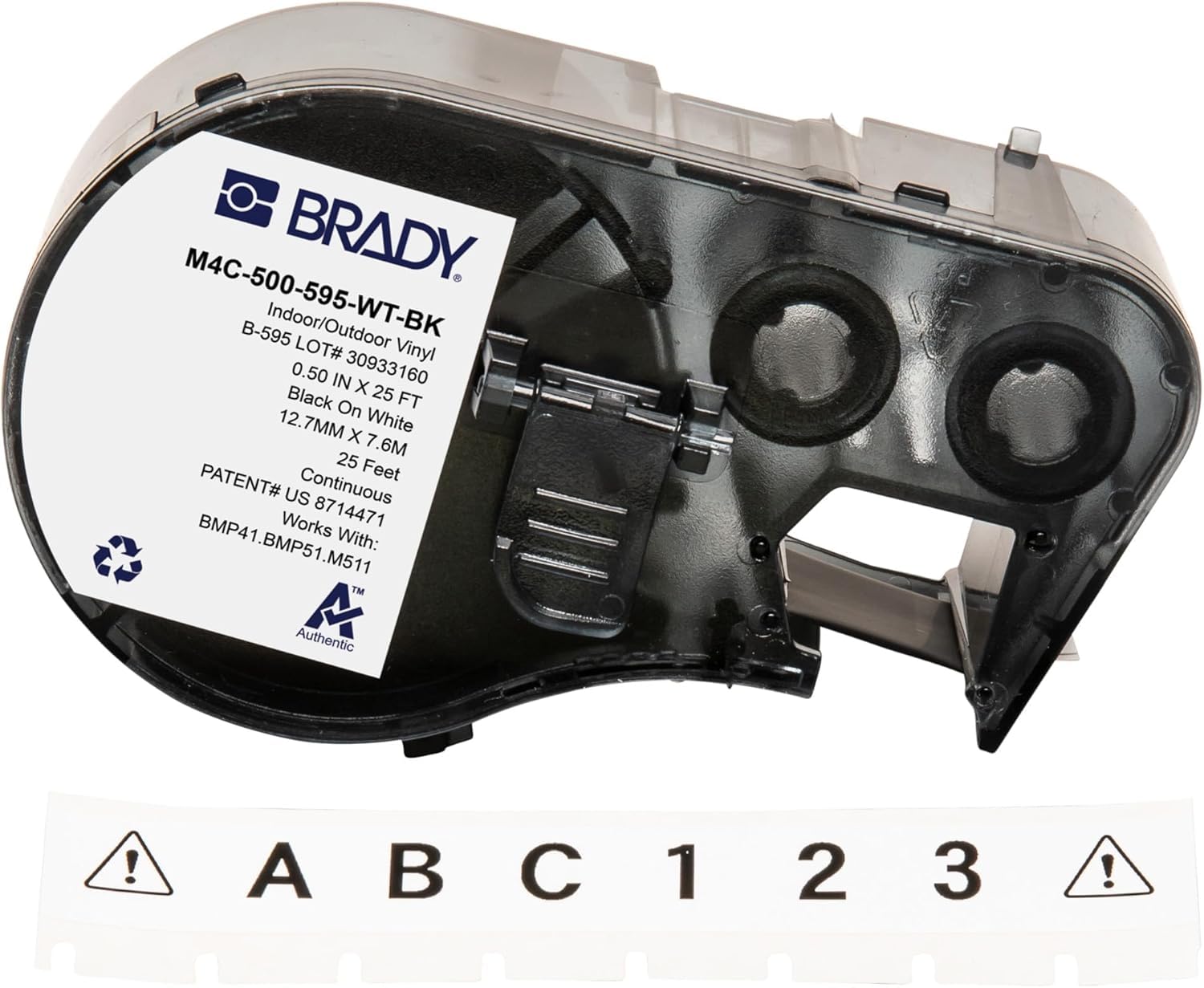 Brady Authentic (M4C-500-595-WT-BK) All-Weather Vinyl Labels 0.5 in W x 25ft Black on White. for use with BMP41, BMP51, M410, M510, and M511 Label Printers.