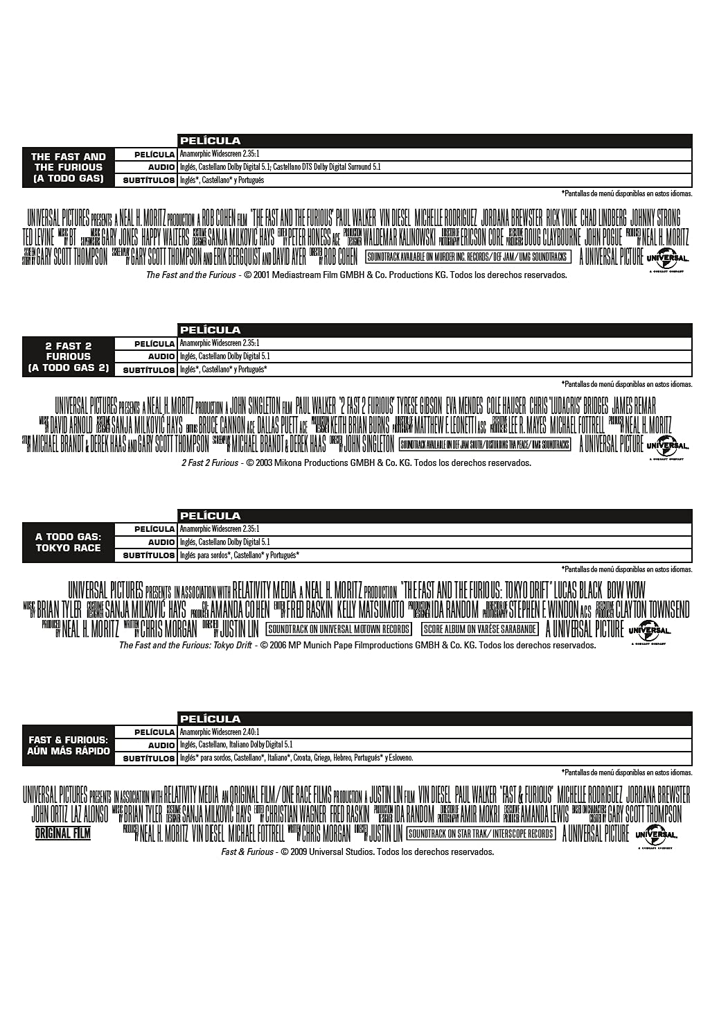 Fast & Furious Pack 1-9 - DVD