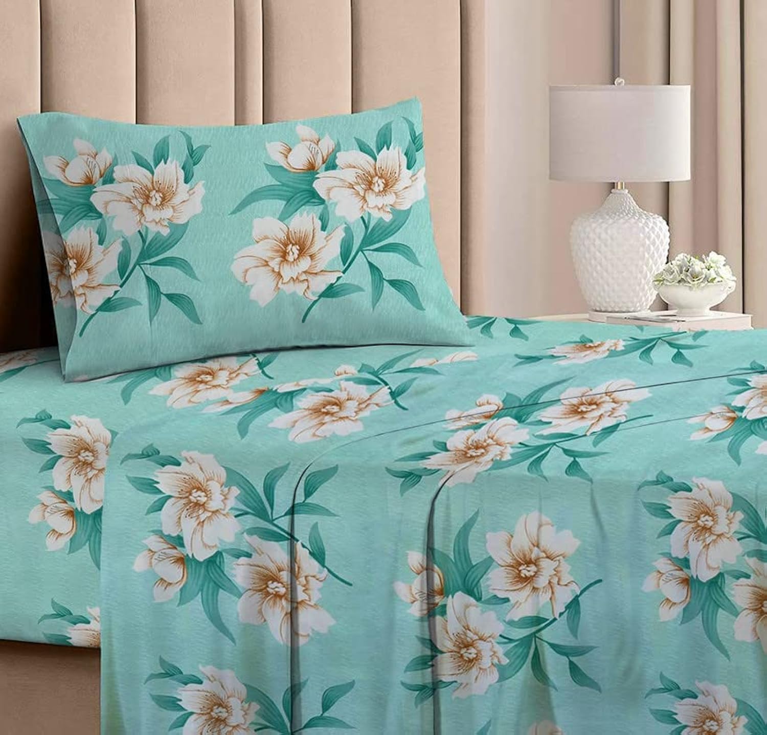 BSB Home Presents Glace Cotton 180Tc Single Bedsheets(Size-90 X 60 Inch) with 1 Pillow Covers(Size-18 X 28) (Sky Blue), 180 Tc