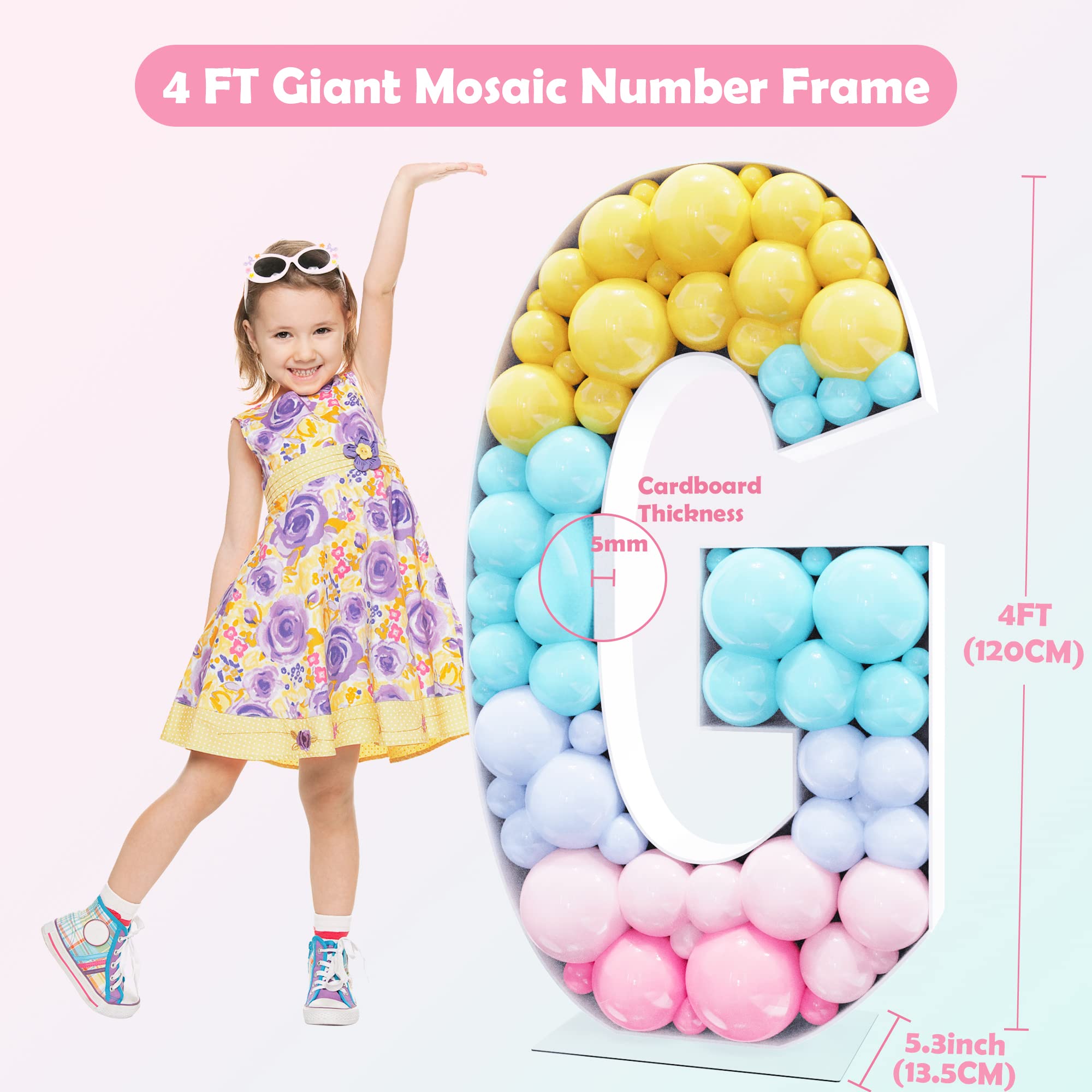 Xiomot Marquee letter Balloons Frame 4FT Mosaic Light Up letter Large Pre-cut Foam Board Letter G for Birthday, Wedding, Baby Shower, Anniversary Backdrop, Party Decorations