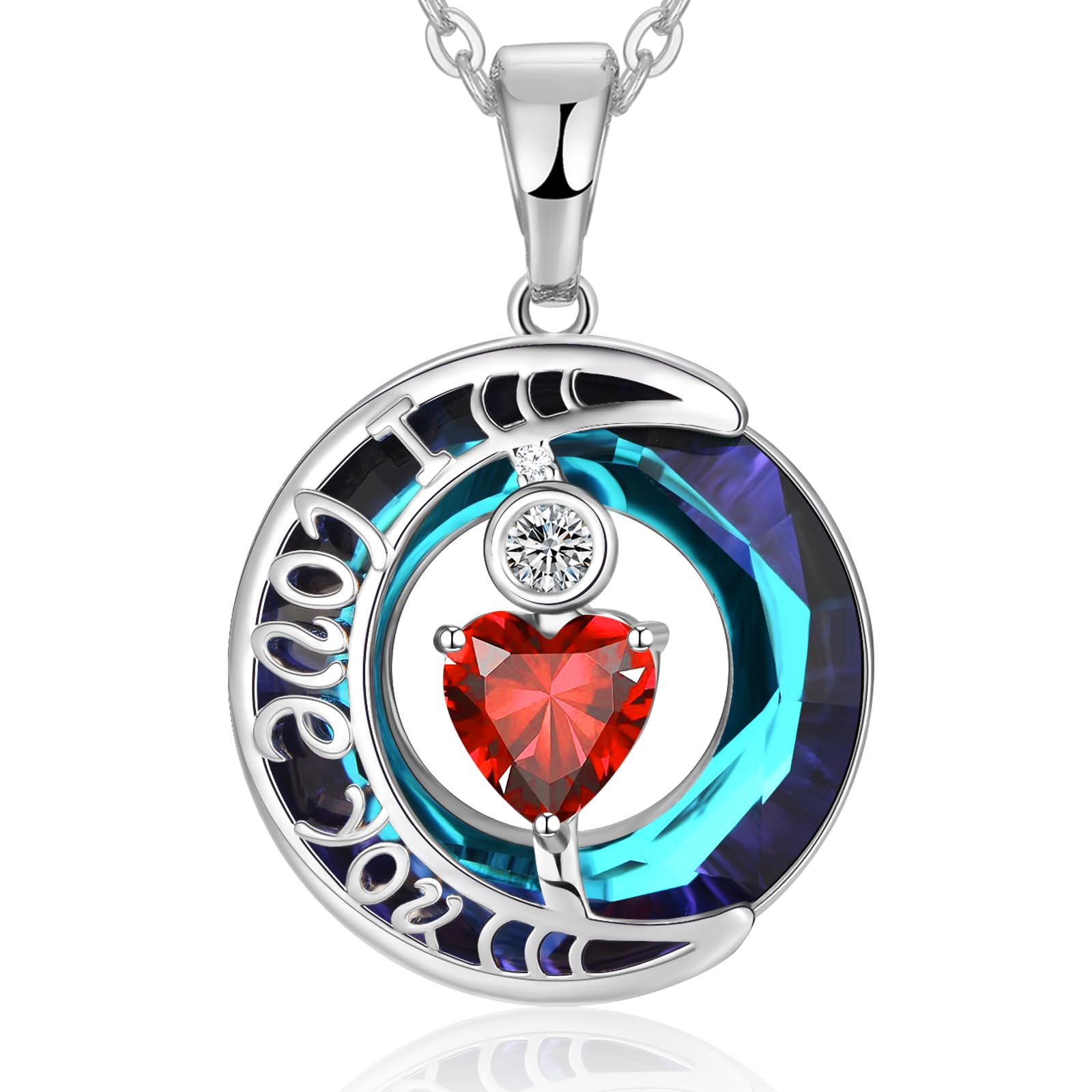 MeeshiI Love You Sapphire Necklaces for Women, S925 Sterling Silver Jewelry for Women, Crystal Jewelry for Her Girlfriend Wife
