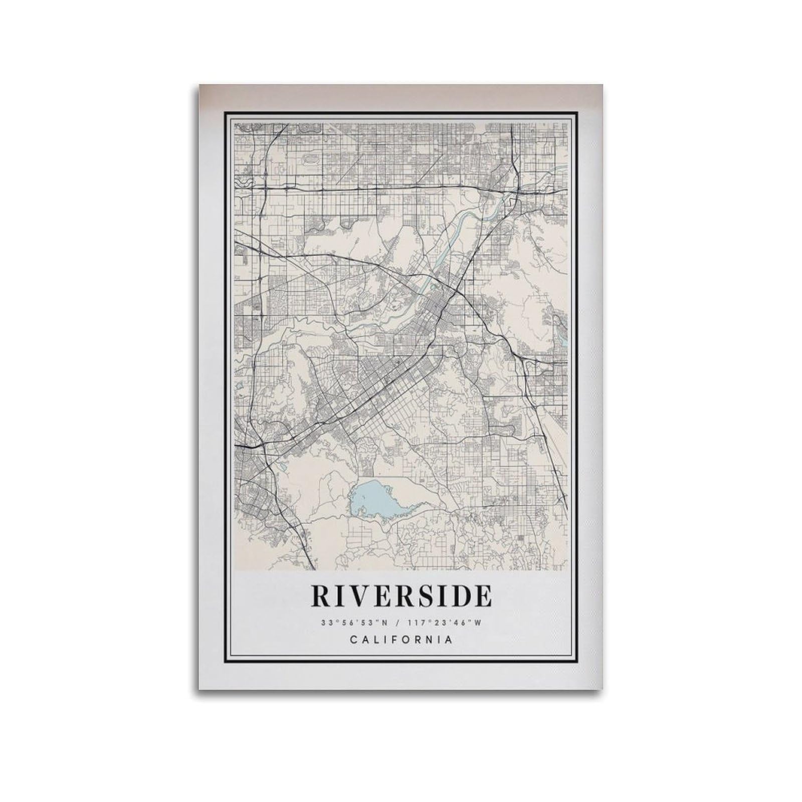 xiaoxiaoshen Riverside CA Map Canvas Poster Wall Art Prints Room Aesthetic Murals Bedroom And Living Decorations 24x36inch(60x90cm)