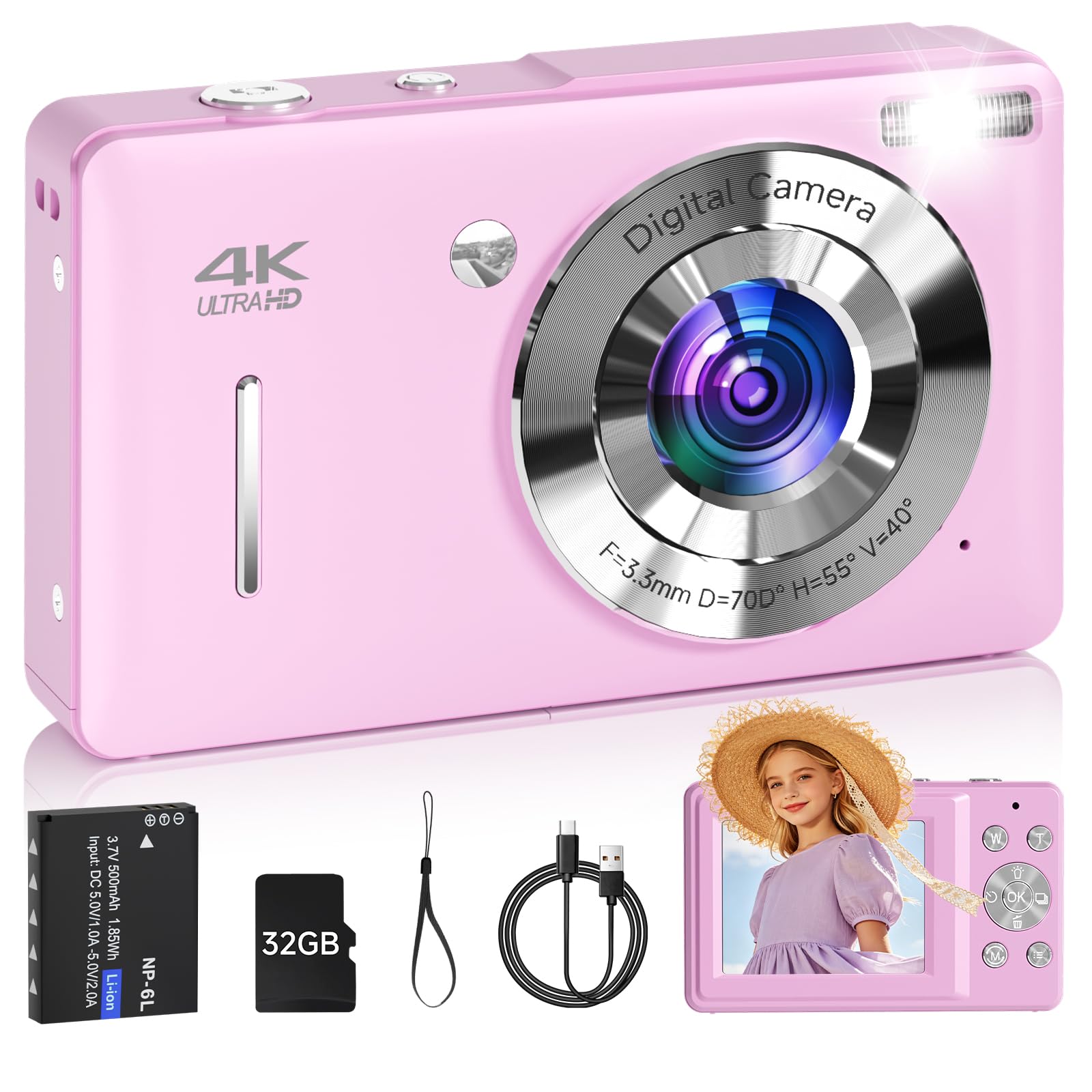Digital Camera, FHD 1080P 44MP Point and Shoot Digital Camera with Face Detect, Smile Capture, 16X Zoom, 20 Filters, Anti Shake, 32GB SD Card Purple Compact Vintage Camera for Kids Boys Girls Teens-image-13