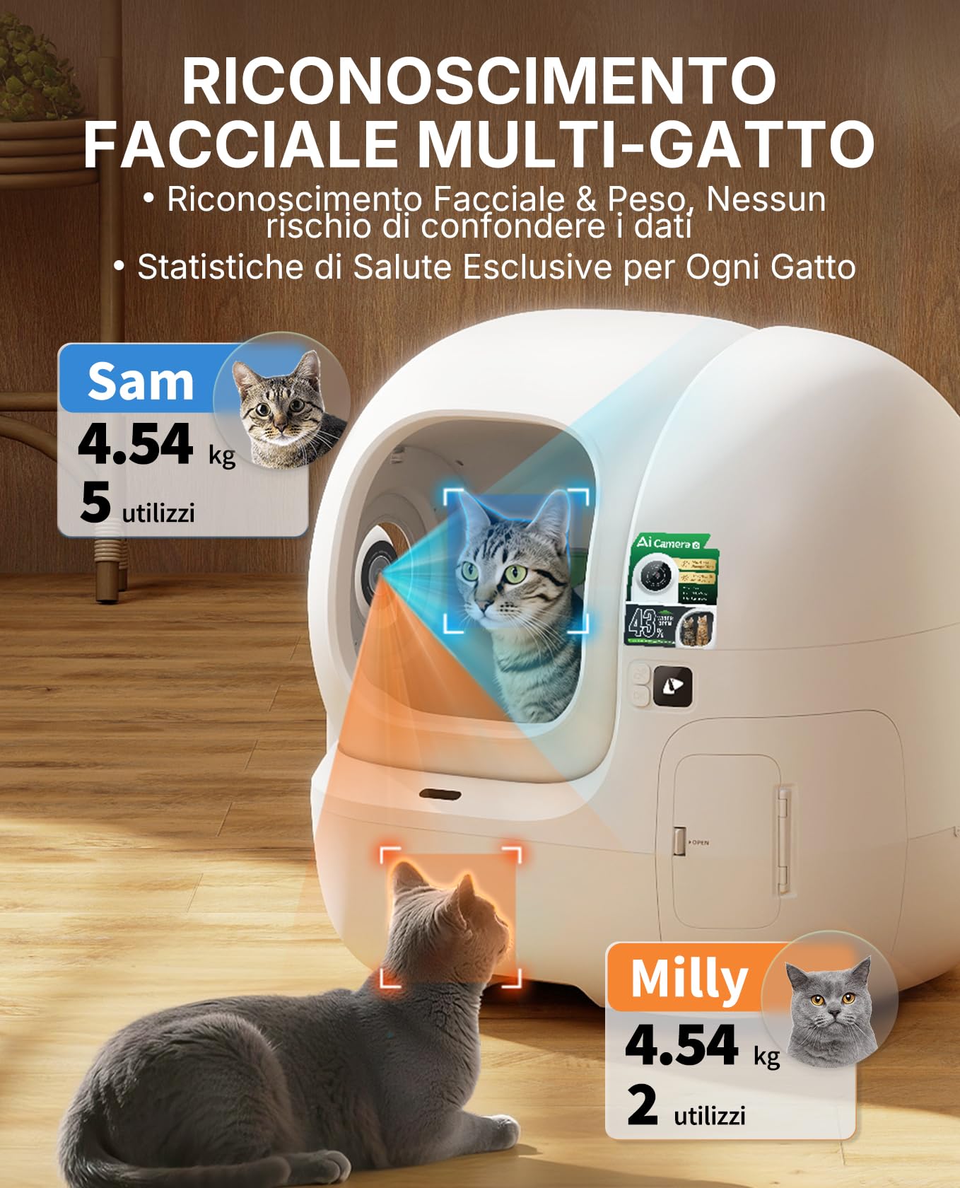 PETKIT PUROBOT MAX PRO 2 Lettiera Gatto Autopulente, Fotocamera AI, Ingresso Ultra Largo, Visione Notturna 210°, App WiFi 2,4/5GHz, Imballaggio Senza Contatto, Monitoraggio Salute, Multi-Gatto