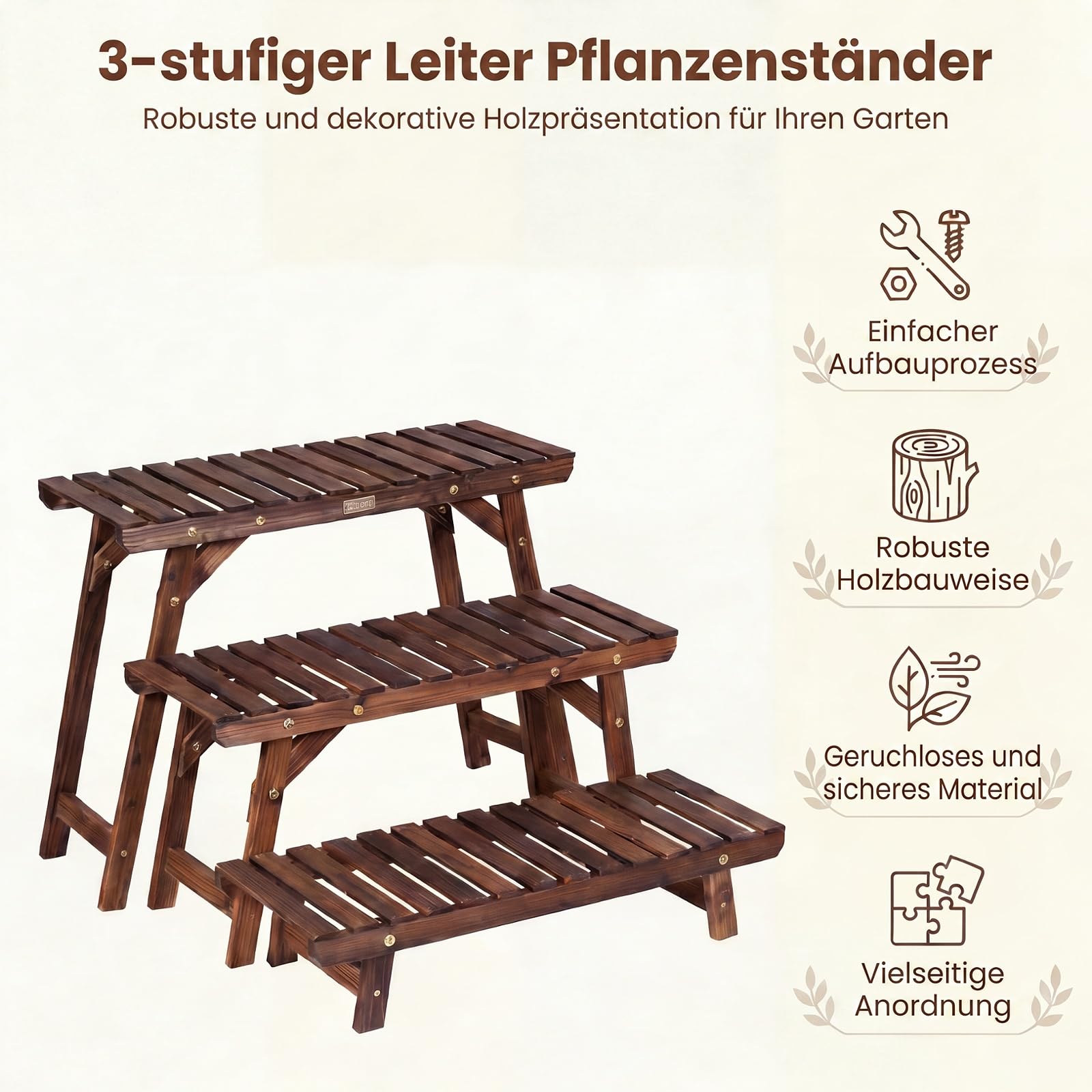 GYMAX 3-stufiges Blumenregal, kombinierbarer Pflanzenregal Outdoor, Pflanzenständer Blumenständer aus Tannenholz im Lattenrost-Design, mehrschichtiges Blumentopfregal für Garten, Hof